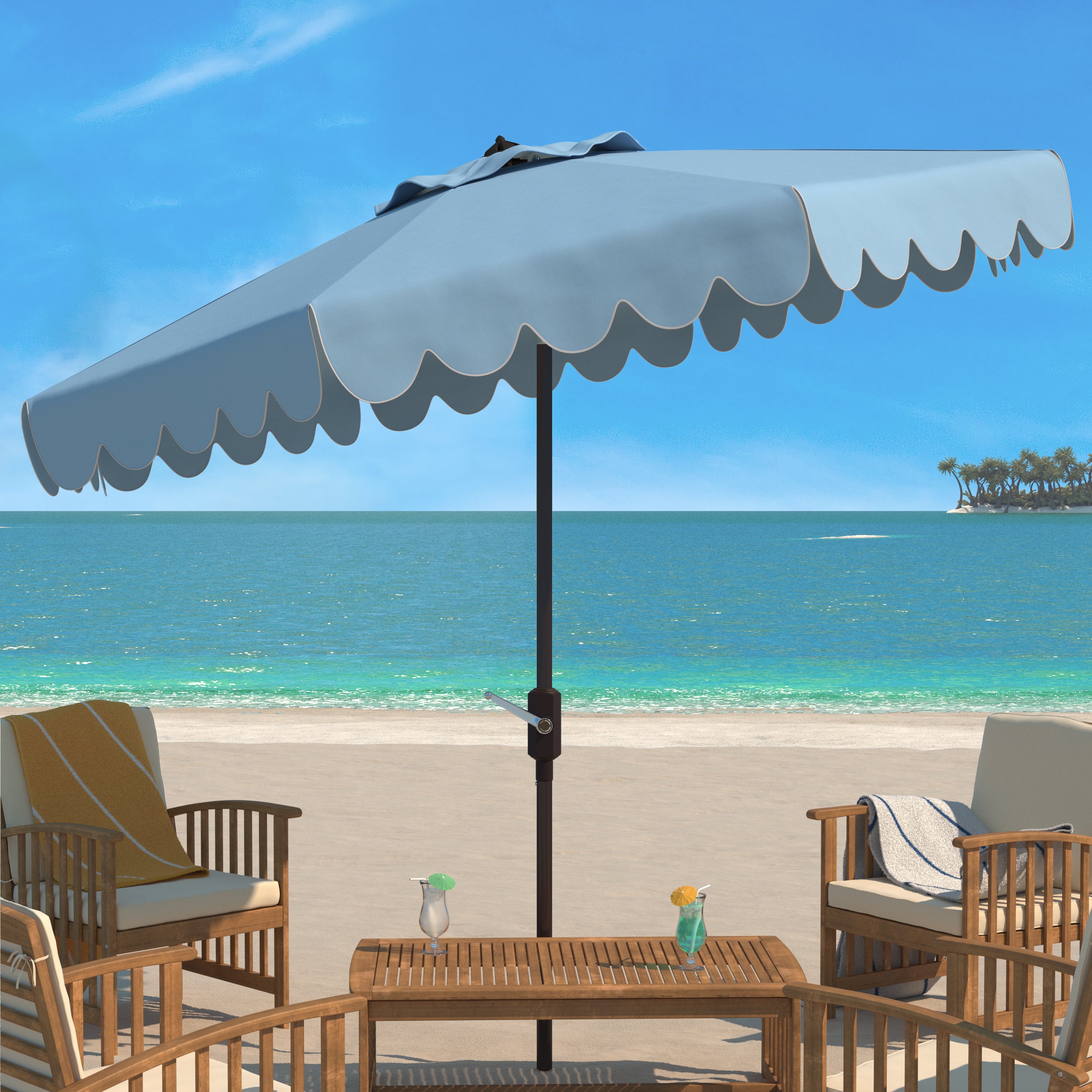 Baby Blue Scalloped Edge 9' Crank Outdoor Patio Umbrella - UV Protection & Tilt Function for Poolside, Backyard, and Beach Use