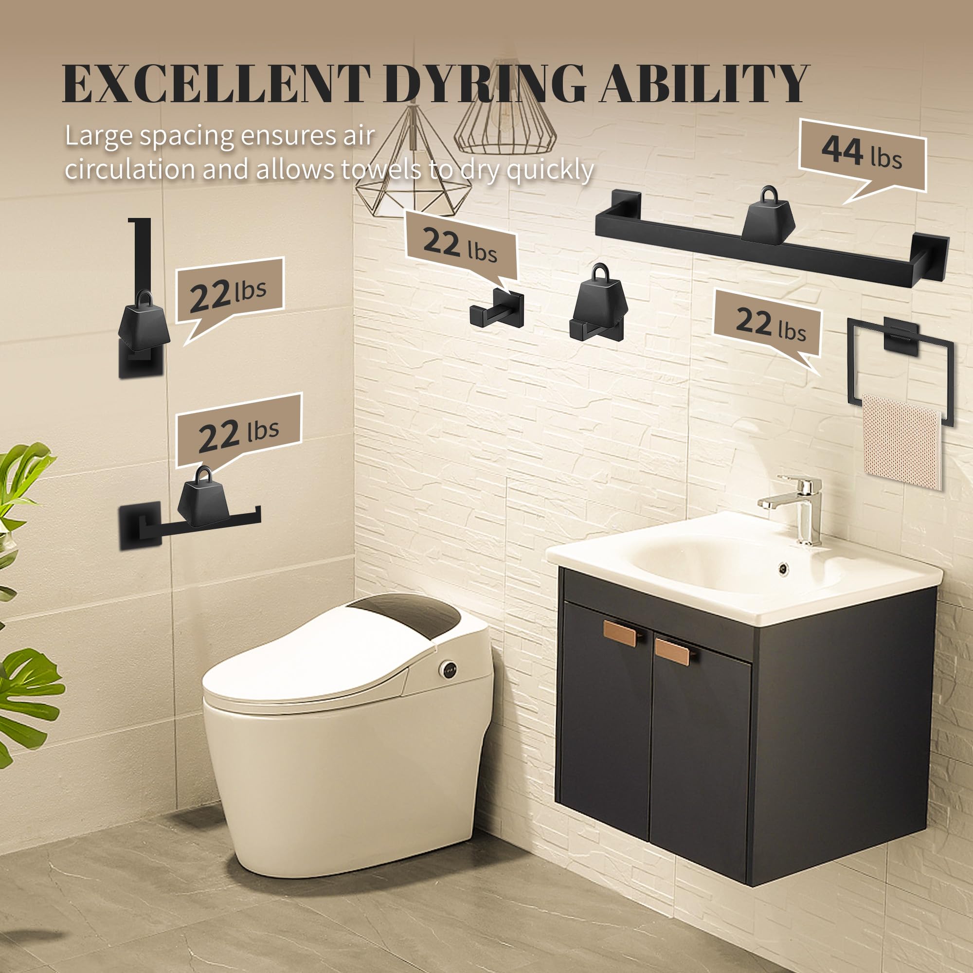 Premium Black Stainless Steel Bathroom Hardware Set - 7-Piece Towel Bar Holder & Bath Accessories Kit for Modern Bathrooms (Ideal for Guest Bathrooms, Master Suites & Spa-Style Decor)