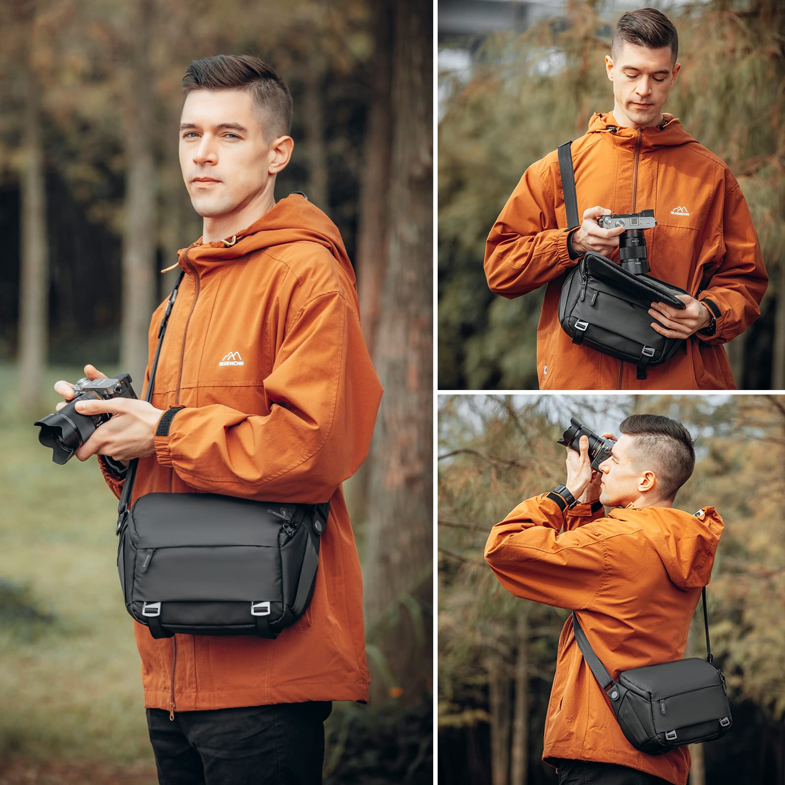 Waterproof DSLR Camera Sling Bag for Photographers - Besnfoto Small Crossbody Shoulder Case for Mirrorless & DSLR Cameras (Black) - Perfect for Travel, Hiking & Outdoor Photography