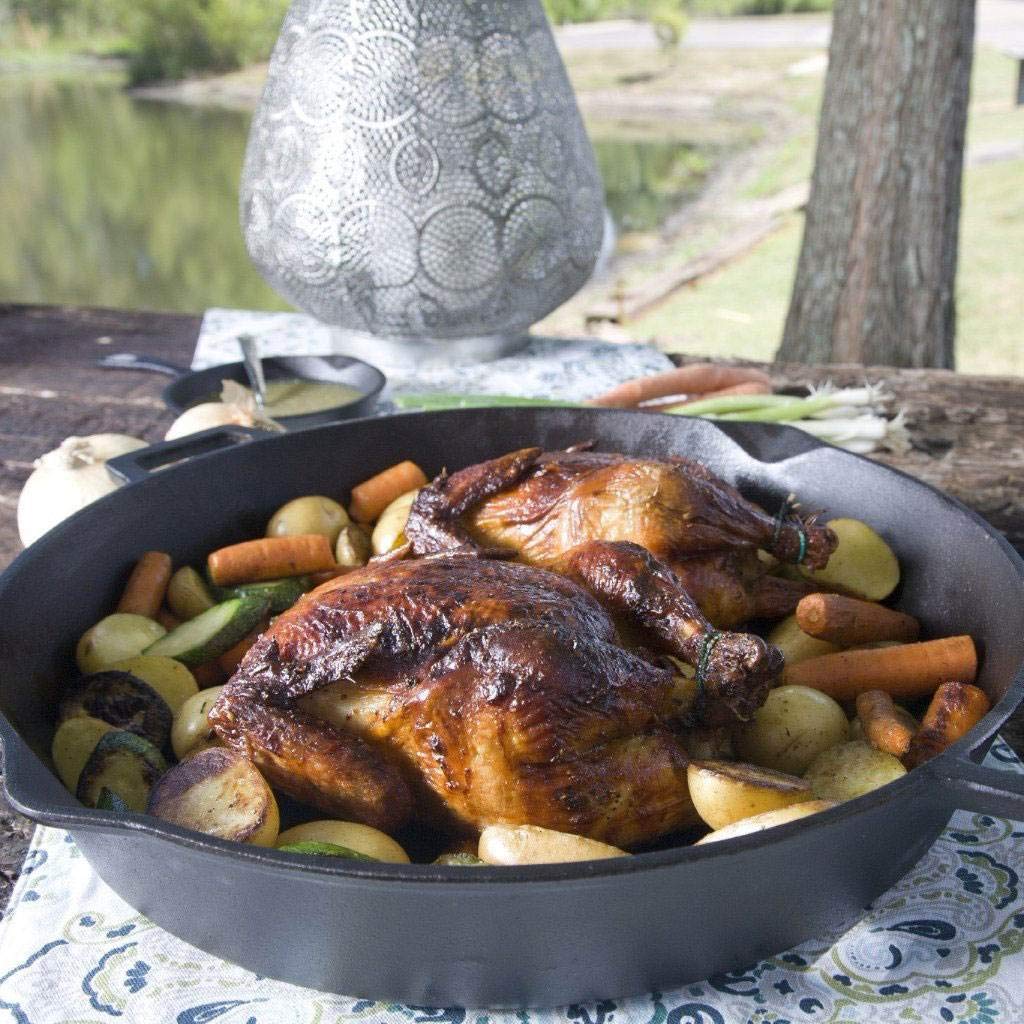Bayou Classic 16 Inch Cast Iron Skillet & Dutch Oven - 2 Pack, Pre-Seasoned, Oven & Stovetop Safe for Camping, Grilling & Home Cooking - Black