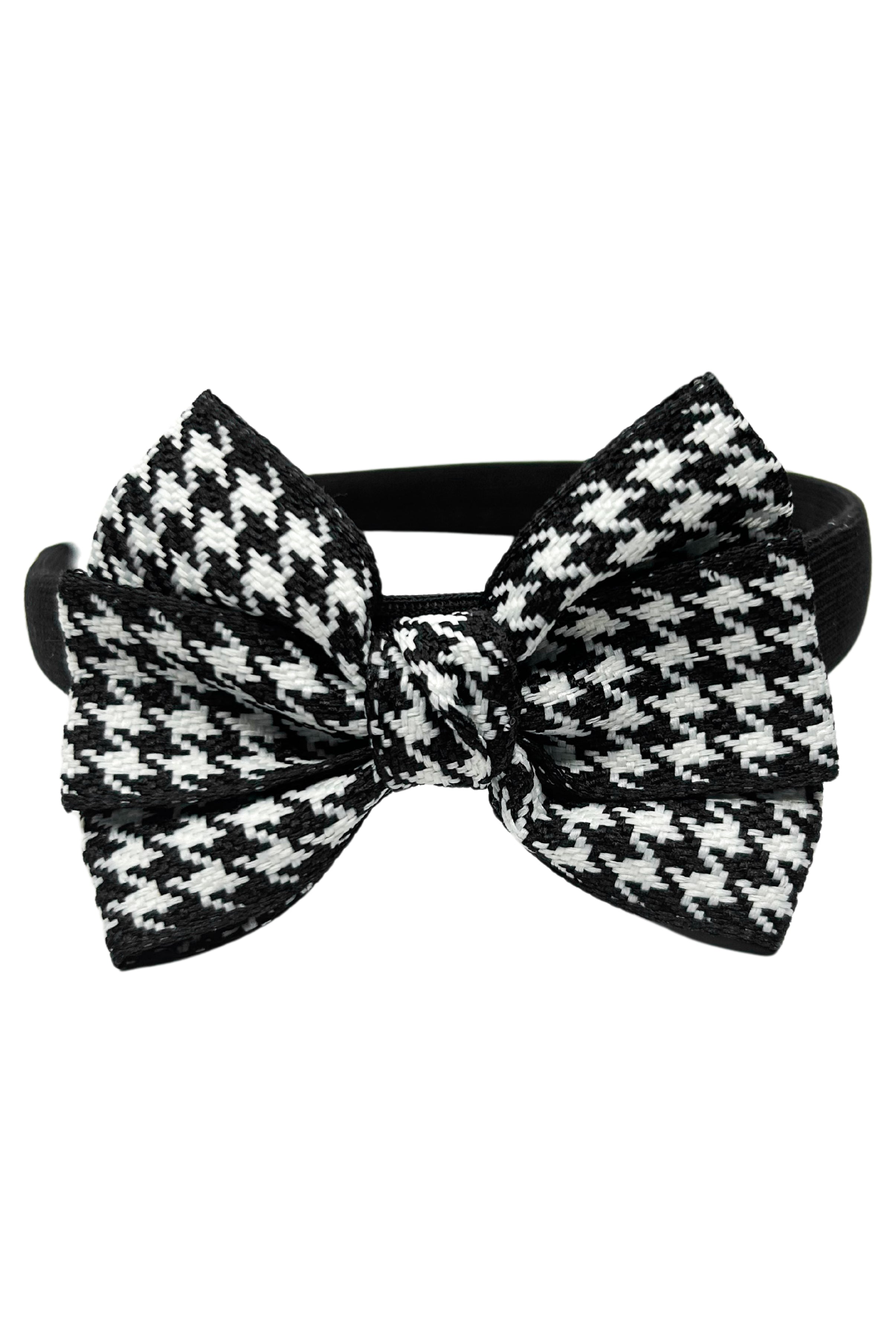 Elegant Black Houndstooth Bow Headband for Women - Fashion Hair Accessories for Parties, Weddings & Daily Wear