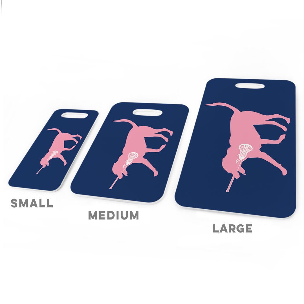 Custom Girls Lacrosse Luggage Tag - LuLa The Lax Dog Personalized ID Tag with Back Info - Small Navy Blue - Perfect for Travel, Sports Gear & School Backpacks