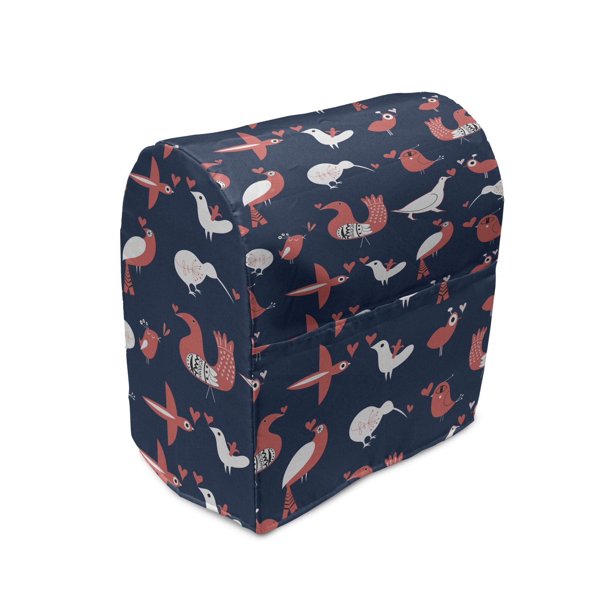 Ambesonne Bird Stand Mixer Cover - Flying Animal Hearts Valentine's Day Romance Design, 6-8 Quart Kitchen Appliance Organizer with Pocket - Salmon Night Blue | Perfect for Valentine's Gifts, Kitchen Organization & Home Decor