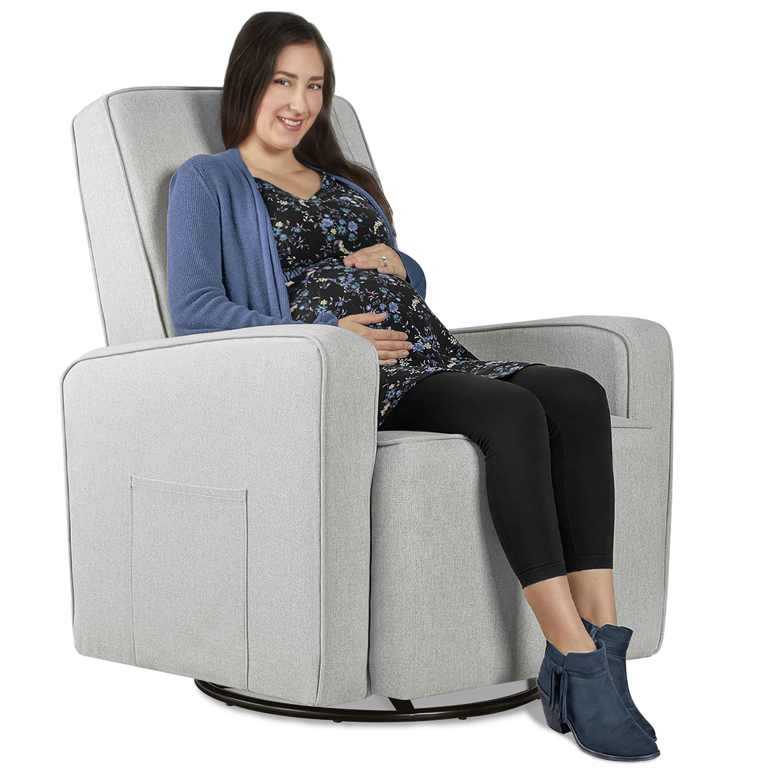 Evolur Holland Upholstered Plush Swivel Glider Chair - Modern Nursery Glider with Tool-Free Assembly, Easy to Clean & Eco-Friendly - Perfect for Baby Nurseries, Breastfeeding & Relaxing in Harbor Color