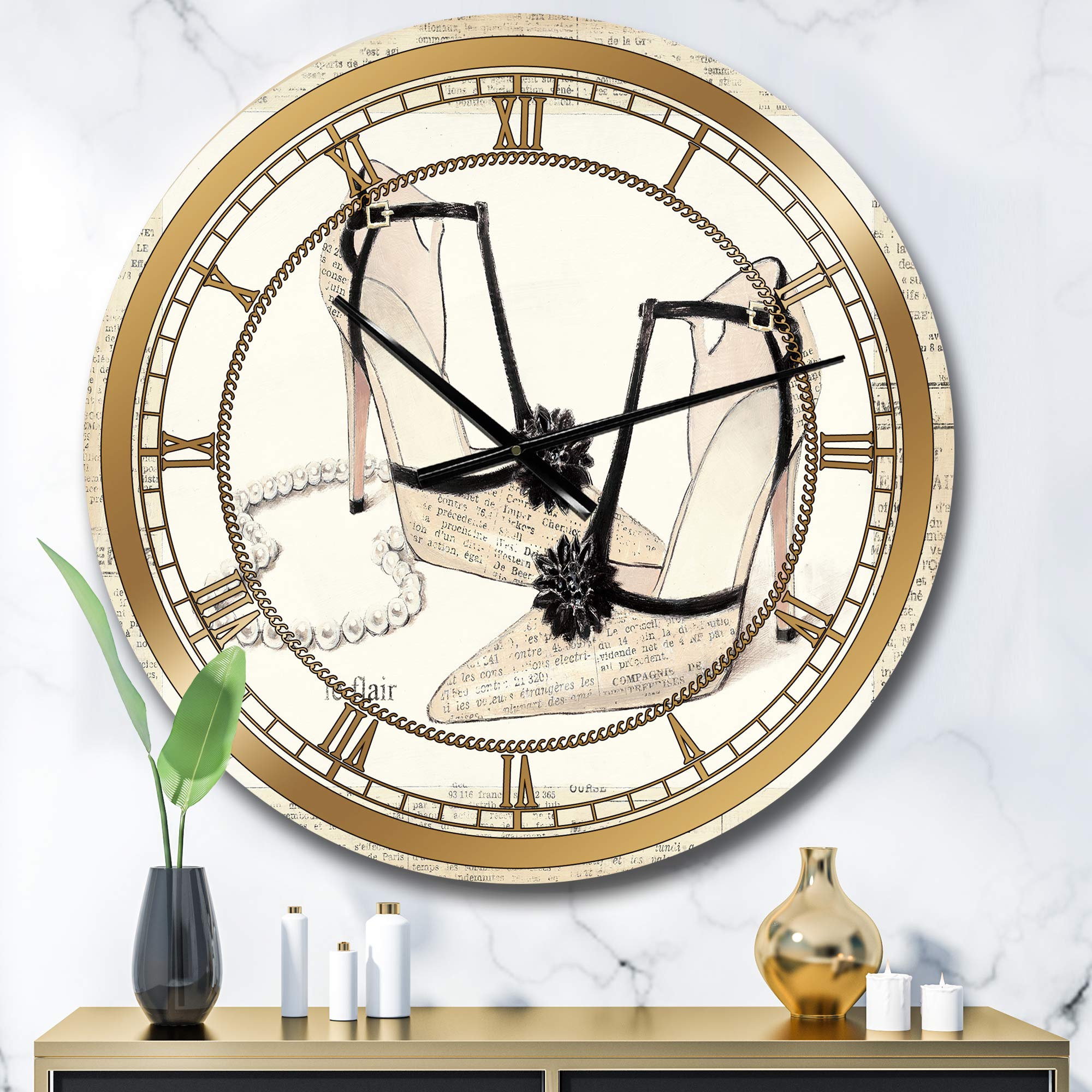 Designart Chic Glam Closet III Wall Art - Decorative Round Metal Wall Clock for Home, Living Room, Bedroom & Office Decor | Elegant Timepiece for Modern Interiors & Stylish Spaces