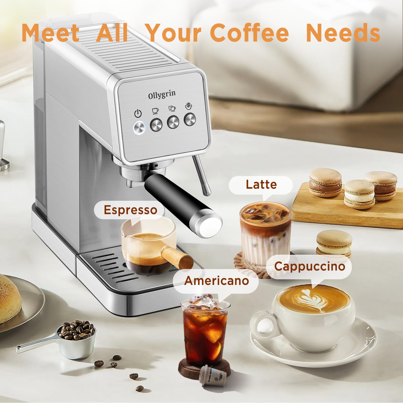 15 Bar Semi-Automatic Espresso Machine with Milk Frother - Compact Stainless Steel Coffee Maker for Home, 40oz Removable Water Tank - Perfect for Brewing Cappuccino, Latte & Americano | Ideal for Kitchen, Office & Small Spaces