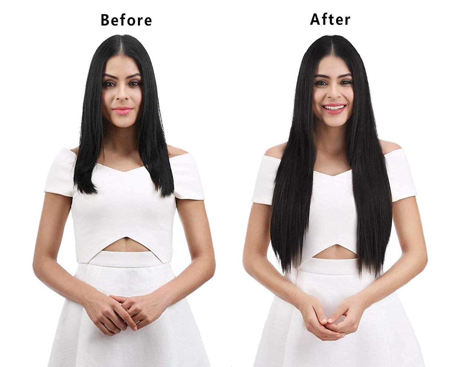 Natural Feel Straight Silky Synthetic Hair Extensions for Women & Girls - 5 Clip-in Dark Brown Hairpieces | Perfect for Daily Styling, Parties & Special Occasions