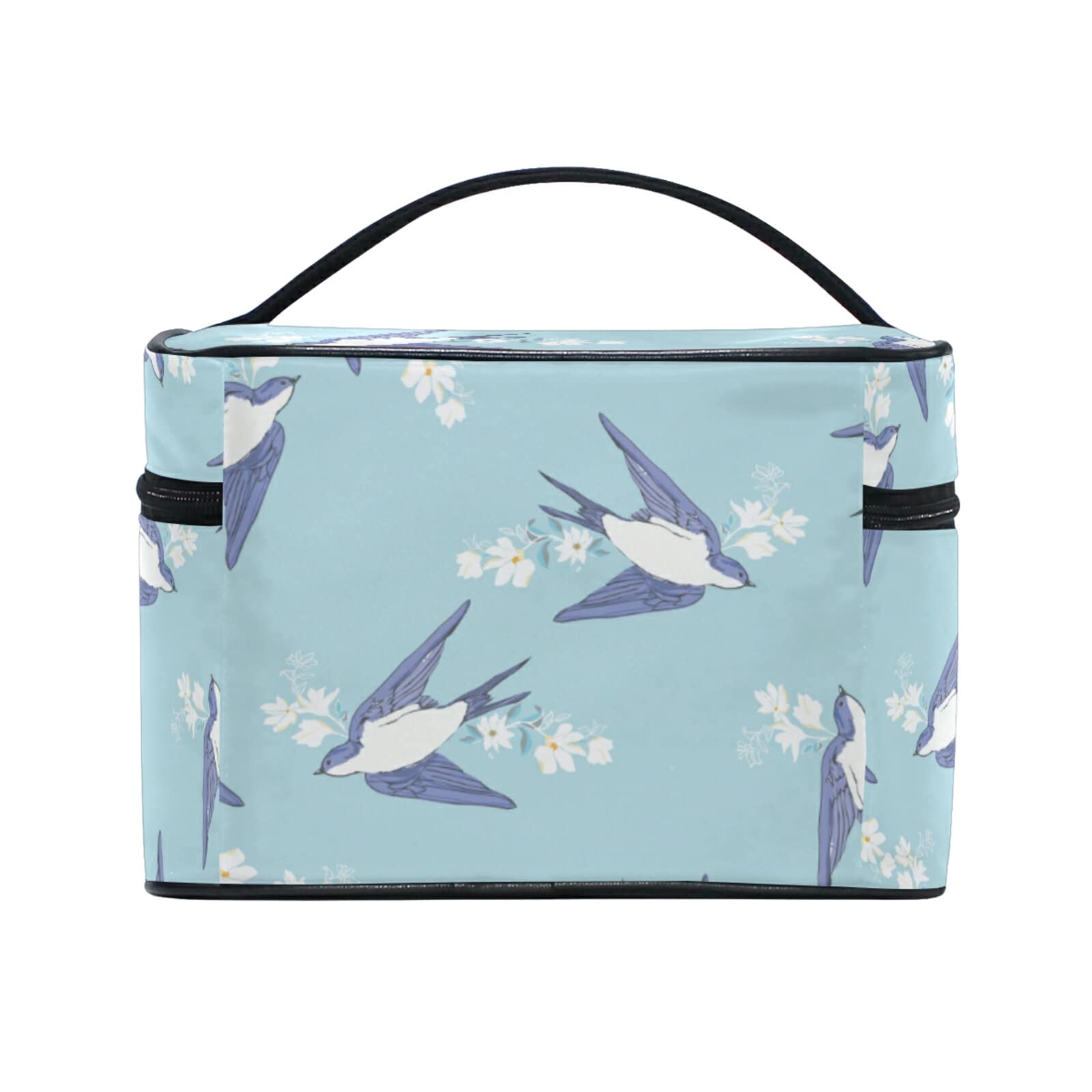 Swallow Flower Blue Bird Cosmetic Bag Organizer - Waterproof Zippered Makeup Pouch & Toiletry Case for Women | Travel, Gym, Daily Essentials Storage
