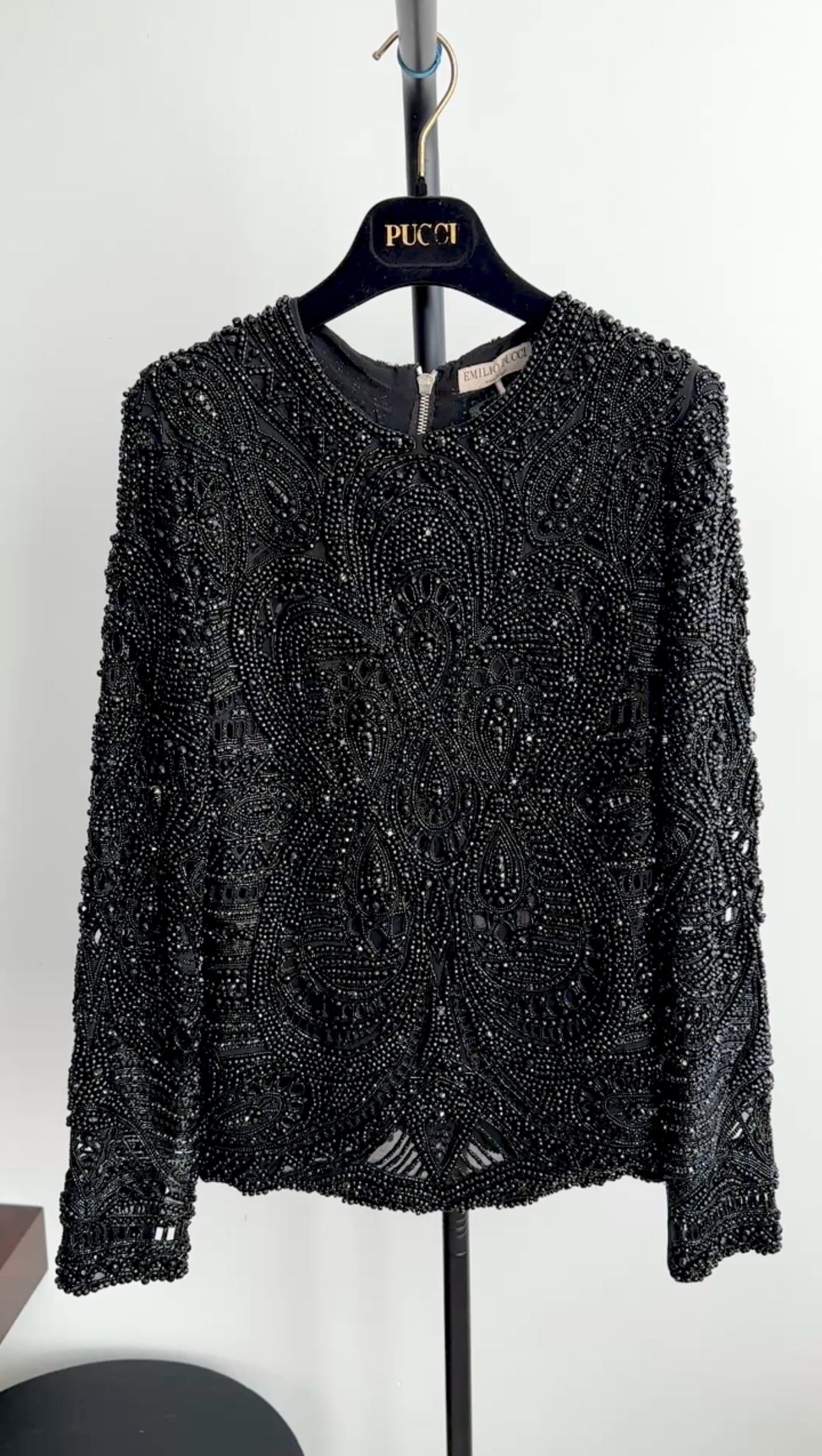 Emilio Pucci Black Beaded Top Women's Size FR36 / US4 - Luxury Designer Blouse for Evening Parties & Special Occasions