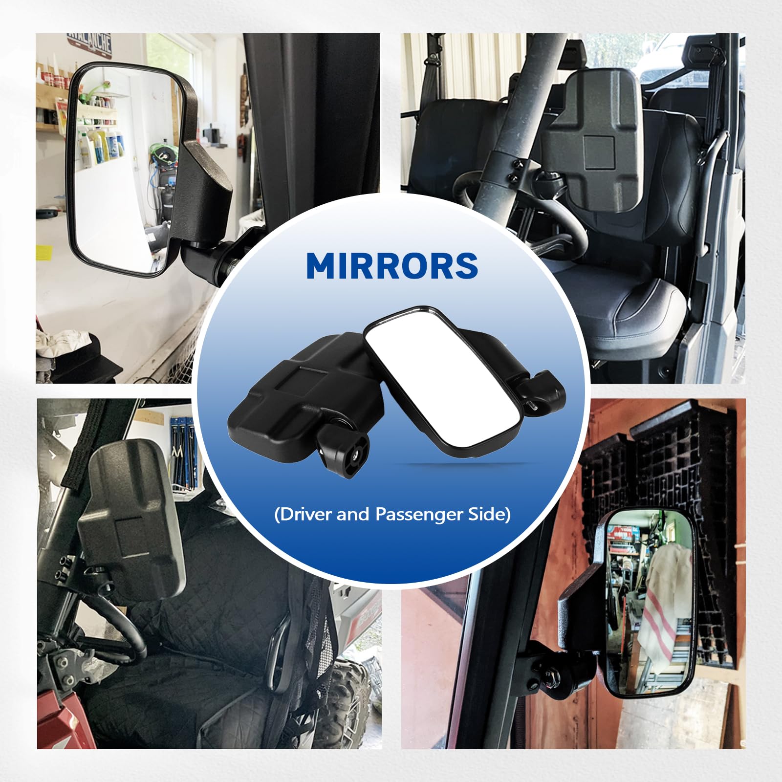 UTV Rear Side View Mirrors for 2015+ Polaris Ranger 570 900 XP 1000 & Can-Am Defender - Breakaway Design, Pro-Fit Cage Compatible (Driver & Passenger Side) - Perfect for Off-Roading, Hunting & Farm Work