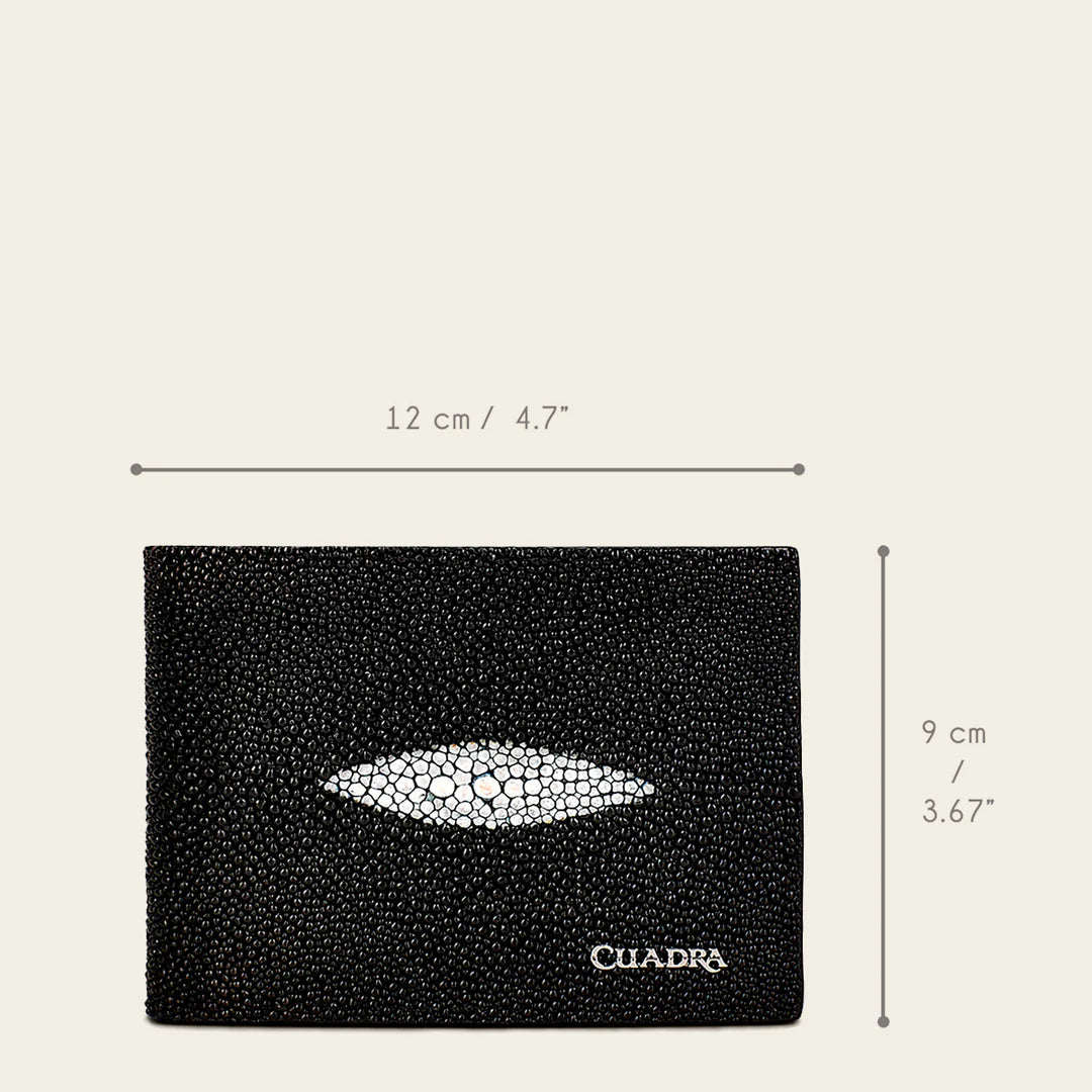 Cuadra Black Classic Stingray Exotic Bifold Wallet for Men - Premium Genuine Leather Money Clip Wallet - Perfect for Everyday Carry, Business & Gifting