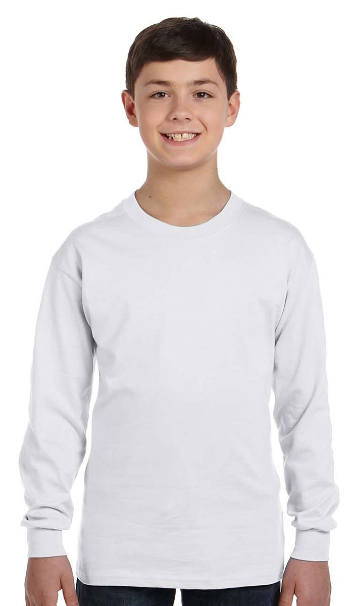 Hanes Boys' Tagless Long-Sleeve Cotton T-Shirt - Soft Comfort Fit Youth Shirt (Size XS, White) - Perfect for School, Play & Everyday Wear