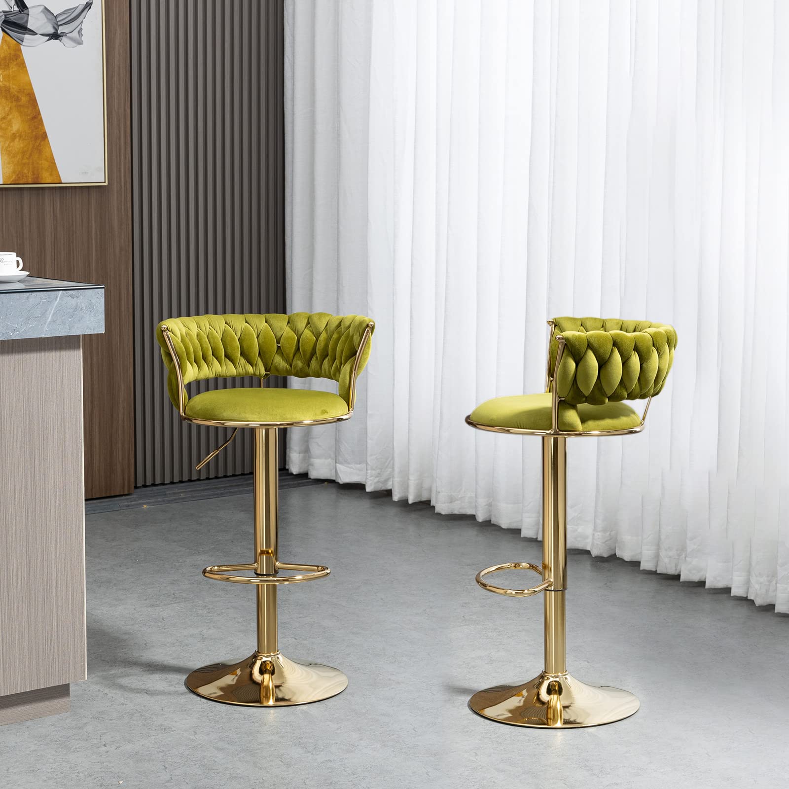 Modern Velvet Swivel Bar Stools with Backrest & Footrest - Adjustable Height Counter Stools for Kitchen, Dining Room, Bar - Set of 2, Cyber Celebrity Recommended - Perfect for Entertaining, Breakfast Nooks & Small Space Dining
