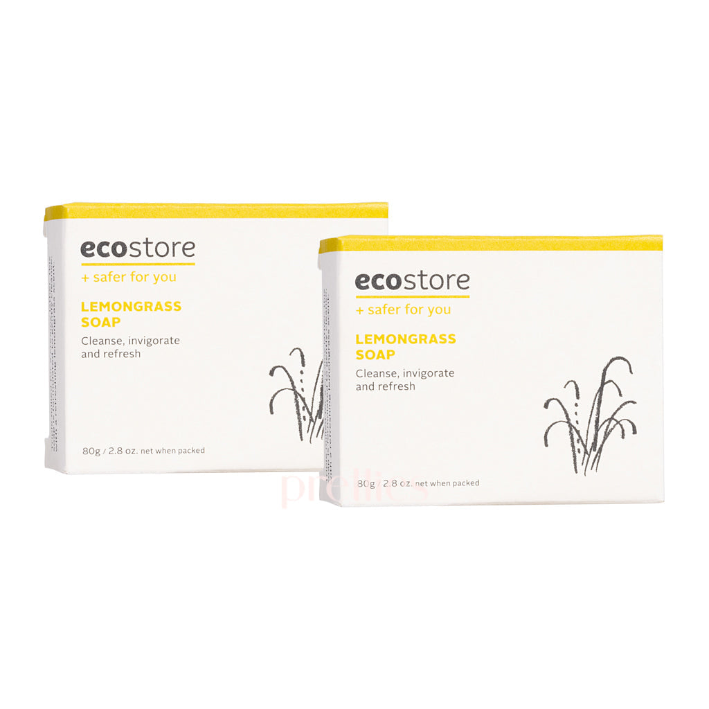 Ecostore Lemongrass Natural Soap Bar 80g (Pack of 2) - Refreshing & Antibacterial for Face & Body - Perfect for Daily Use, Travel & Eco-Friendly Bathroom