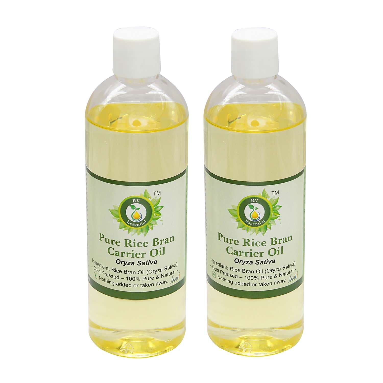 Organic Rice Bran Oil (Oryza Sativa) - 100% Pure, Cold Pressed, Unrefined for Skin, Hair & Massage - 2x100ml Pack by R V Essential - Perfect for DIY Beauty, Aromatherapy & Natural Skincare