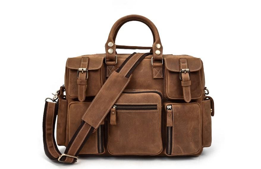 Premium Leather Travel Duffle Bag - Waterproof Weekender Luggage for Men & Women - Perfect for Gym, Business Trips & Weekend Getaways