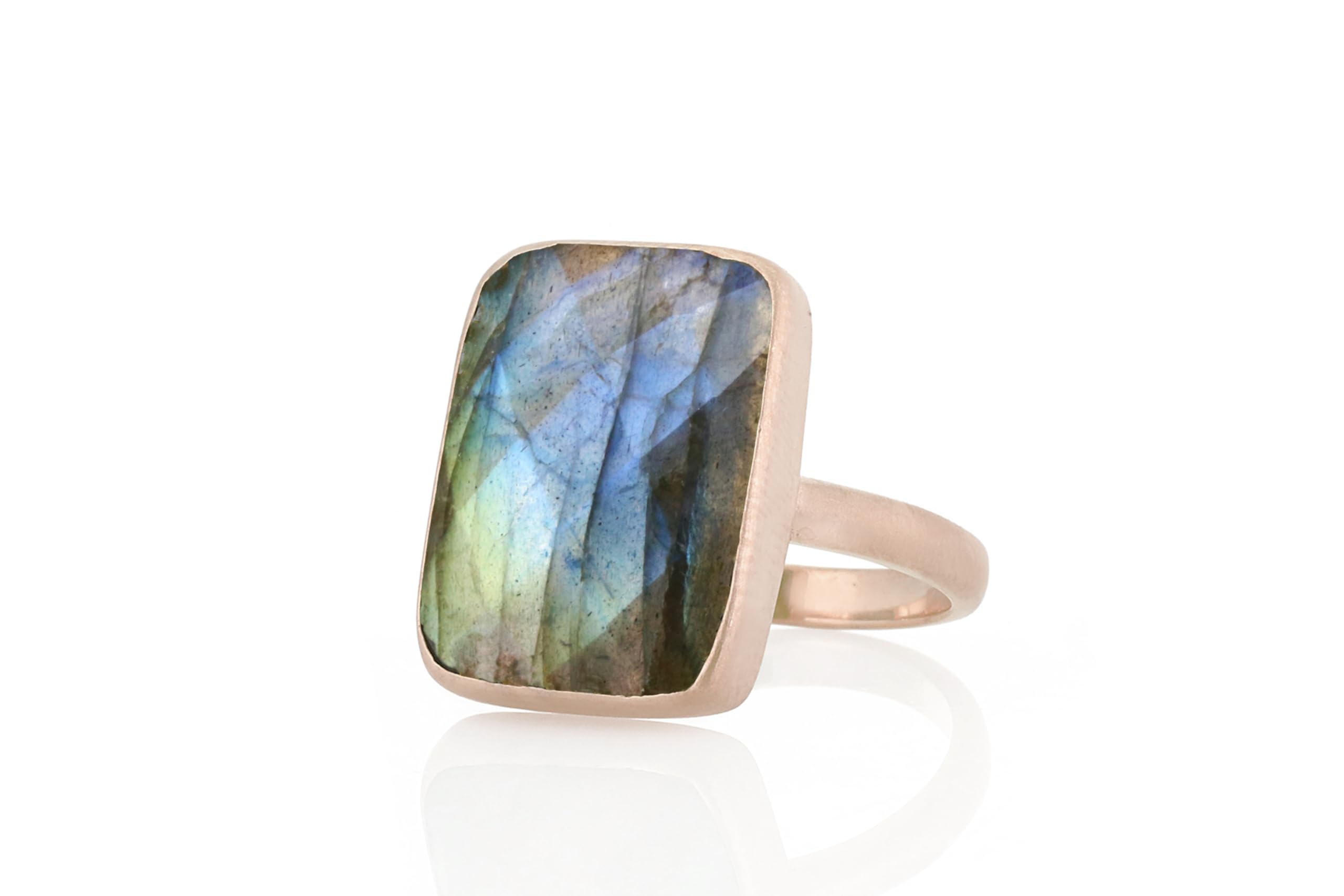 Labradorite Statement Ring - Gold Filled Rectangle Cut Gemstone Ring - Bezel Set Stackable Jewelry - Big Flashy Ring for Women | Perfect for Parties, Weddings & Everyday Elegance