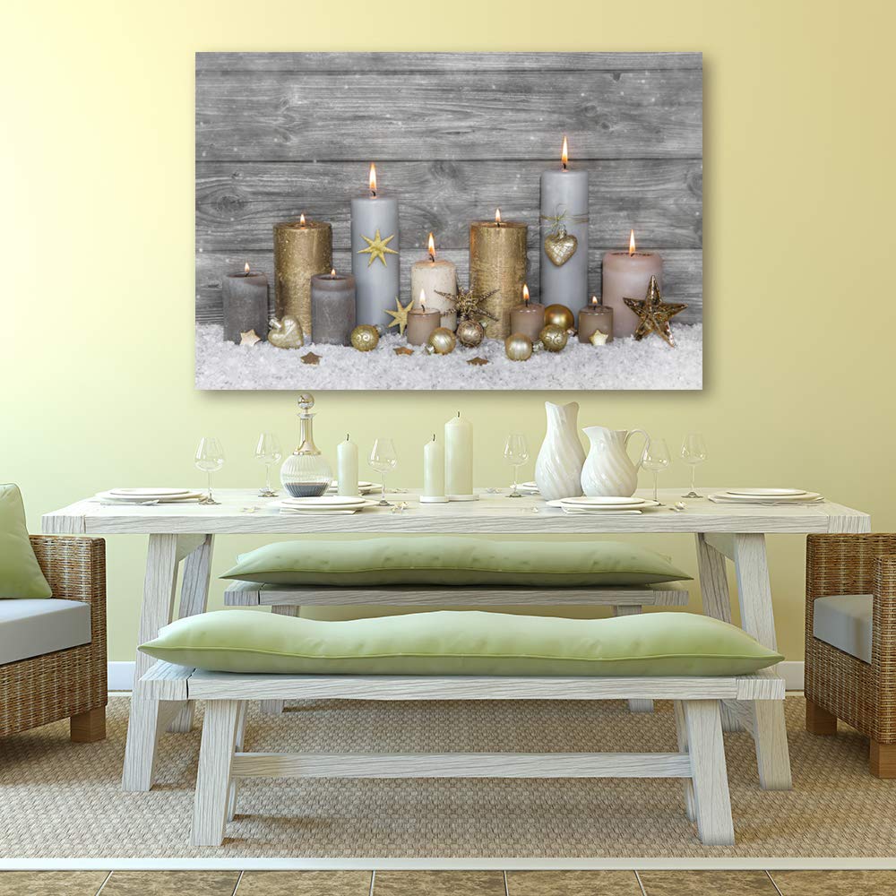 IDEA4WALL Christmas Candles Canvas Wall Art - 32x48 Inch Framed Holiday Painting for Home Decor, Living Room & Bedroom