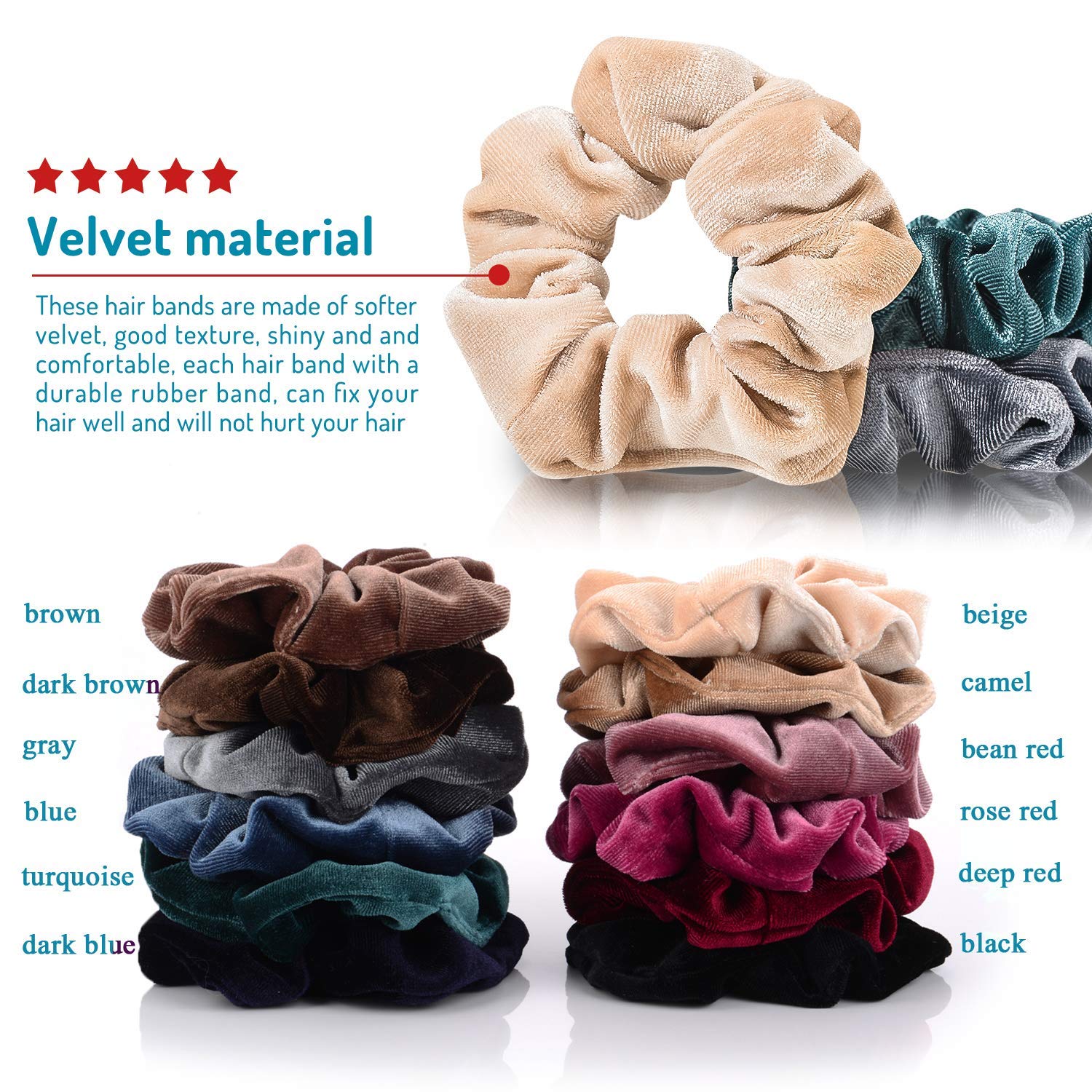 **Chirography 10-Pack Soft Velvet Scrunchies for Women & Girls - Hair Ties for Thin & Thick Hair - Fashion Hair Bands for Work, Gym, School & Everyday Use**