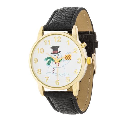 Elegant Gold Holiday Tune Watch with Genuine Black Leather Strap - Perfect for Christmas Gifts, Party Events & Formal Occasions