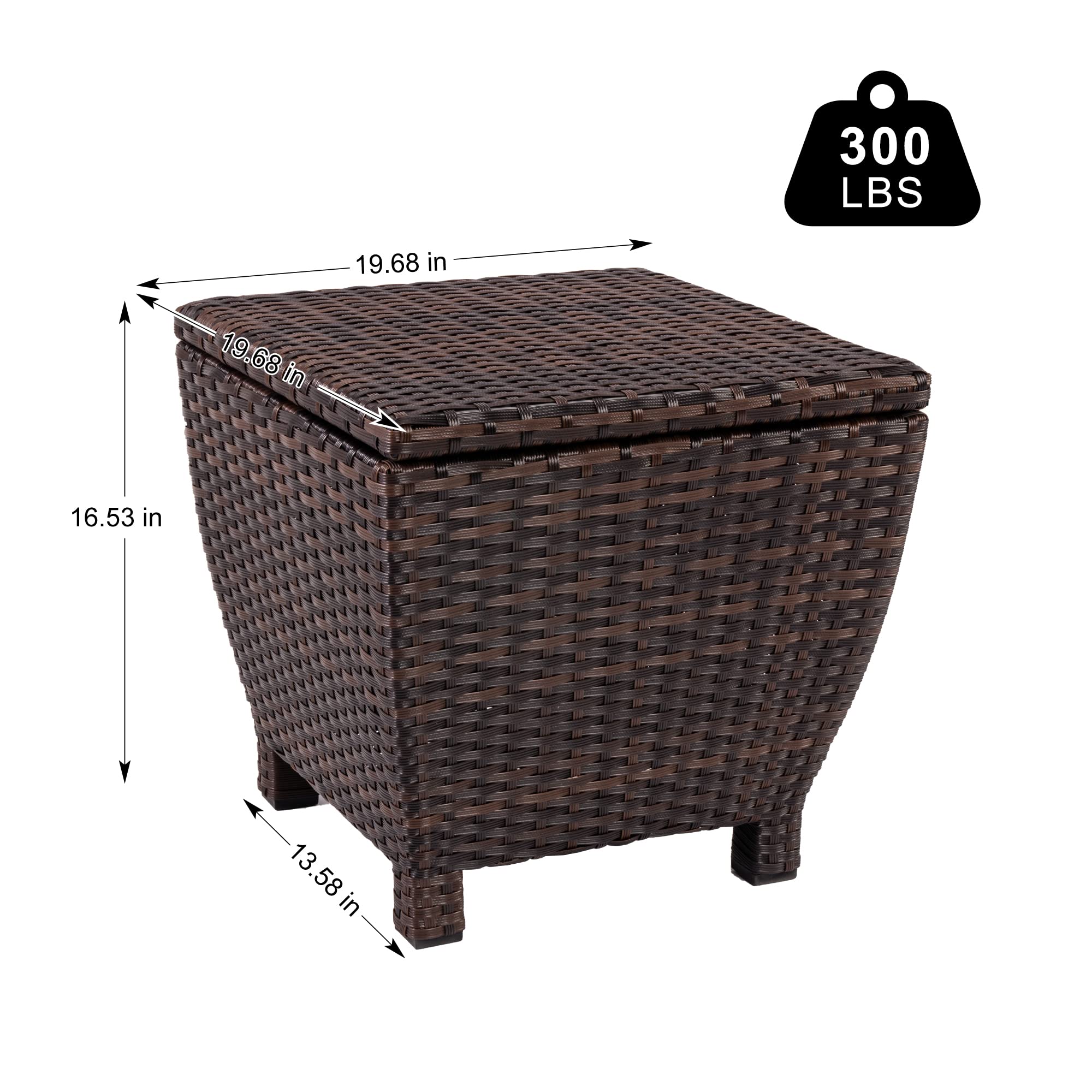 13 Gallon Sundale Outdoor Deck Storage Box with Lid - Fully Assembled Brown Wicker Rattan Side Table for Patio, Hose, Cushion & Towel Storage | Perfect for Backyard, Garden & Poolside Organization