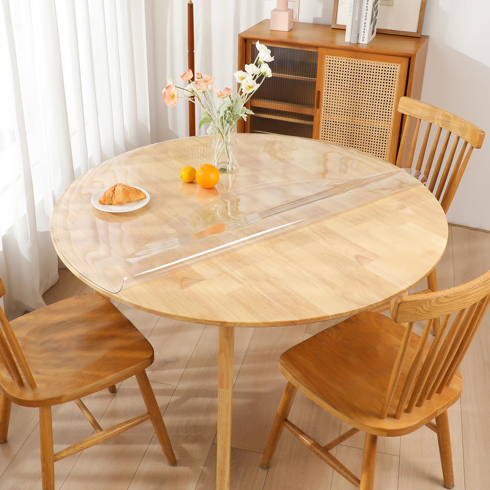 1.5mm Thick Clear PVC Round Table Cover 72 Inch - Waterproof & Oil Proof Plastic Table Protector for Dining Room, Coffee Table, Party, Outdoor Use - Durable Clear Round Tablecloth Desk Pad