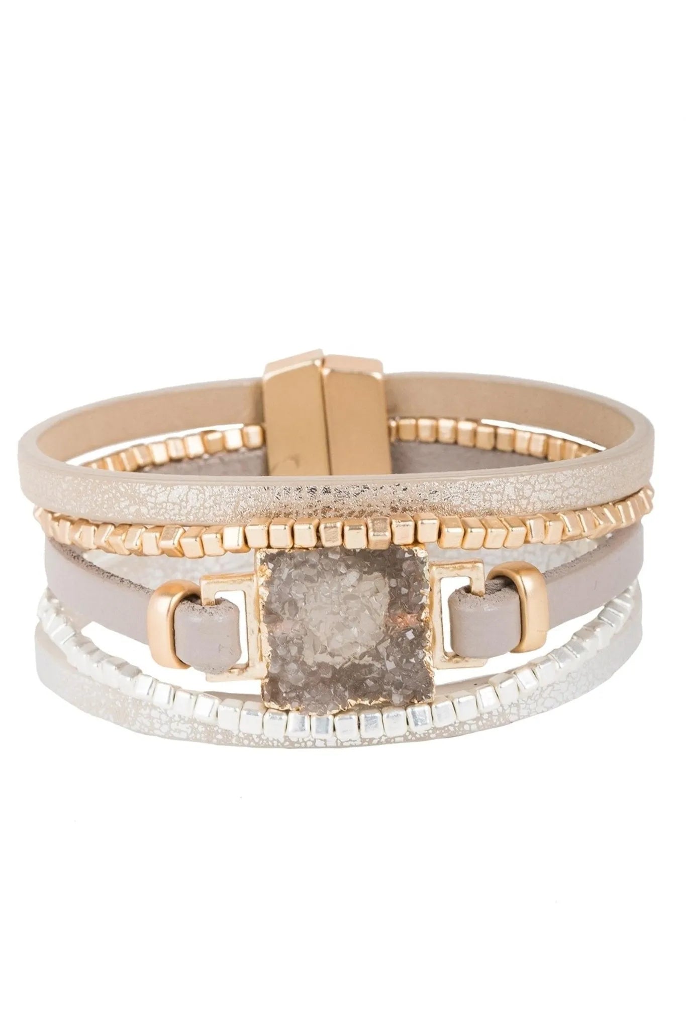 Stylish Metallic Leather Druzy Stone Bracelet for Women - Boho Chic Jewelry for Everyday Wear & Special Occasions
