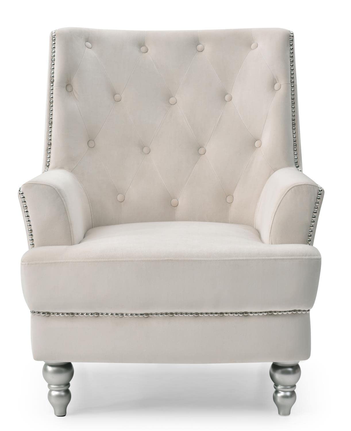 Glory Furniture Pamona Accent Wing Chair - Ivory Upholstered Lounge Chair for Living Room, Bedroom & Office | Comfortable Reading Chair with Classic Design