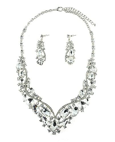 NYFASHION101 Rhinestone Charm Necklace & Earrings Set for Women - Elegant Crystal Jewelry Gift for Birthday, Anniversary, Party & Special Occasions