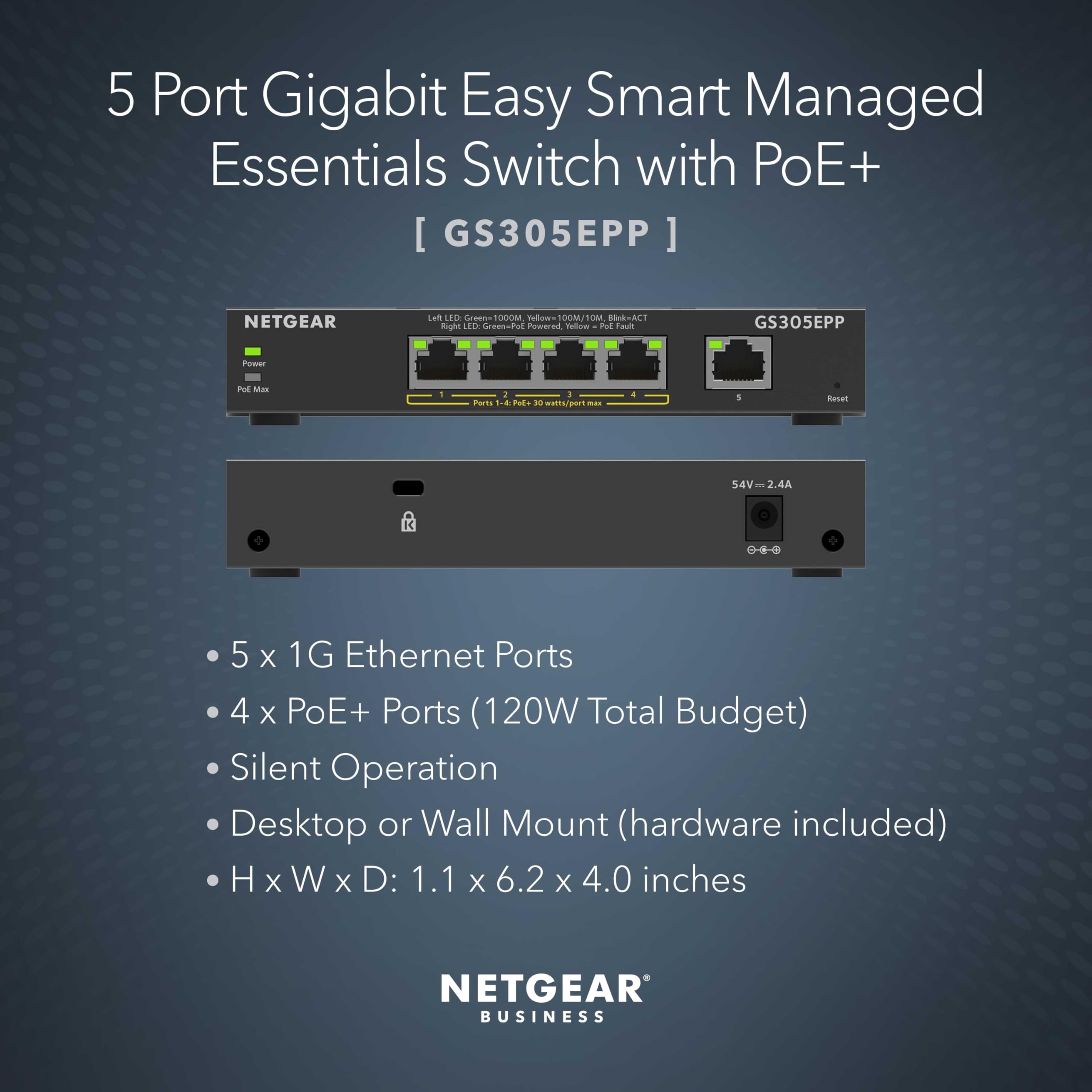 NETGEAR GS305EPP 5-Port Gigabit Ethernet PoE+ Smart Managed Switch with High Power - Ideal for Home Office, Small Business & IP Camera Setup