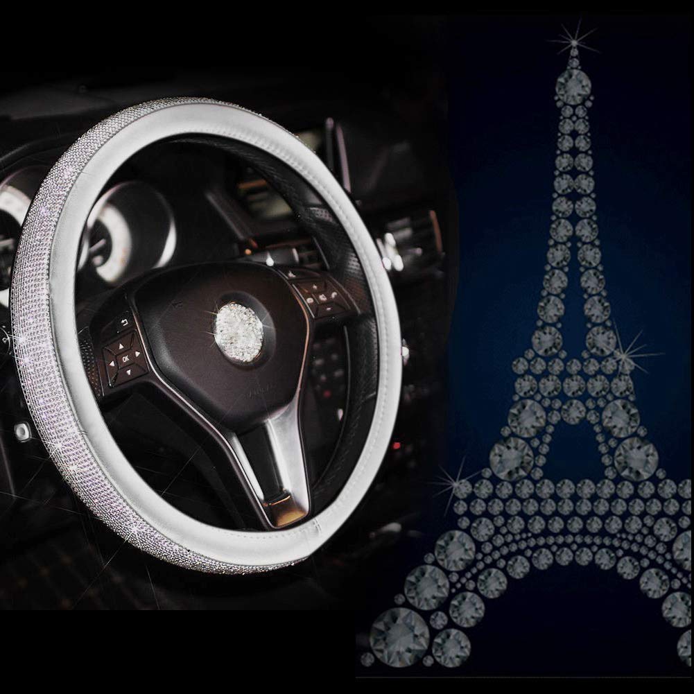 Luxury Diamond Car Steering Wheel Cover for Women - Bling Bling Crystal Rhinestones, Universal 15 Inch Anti-Slip Wheel Protector - Perfect Gift for Her, Car Accessories for Girls & Women, Enhances Driving Comfort & Style