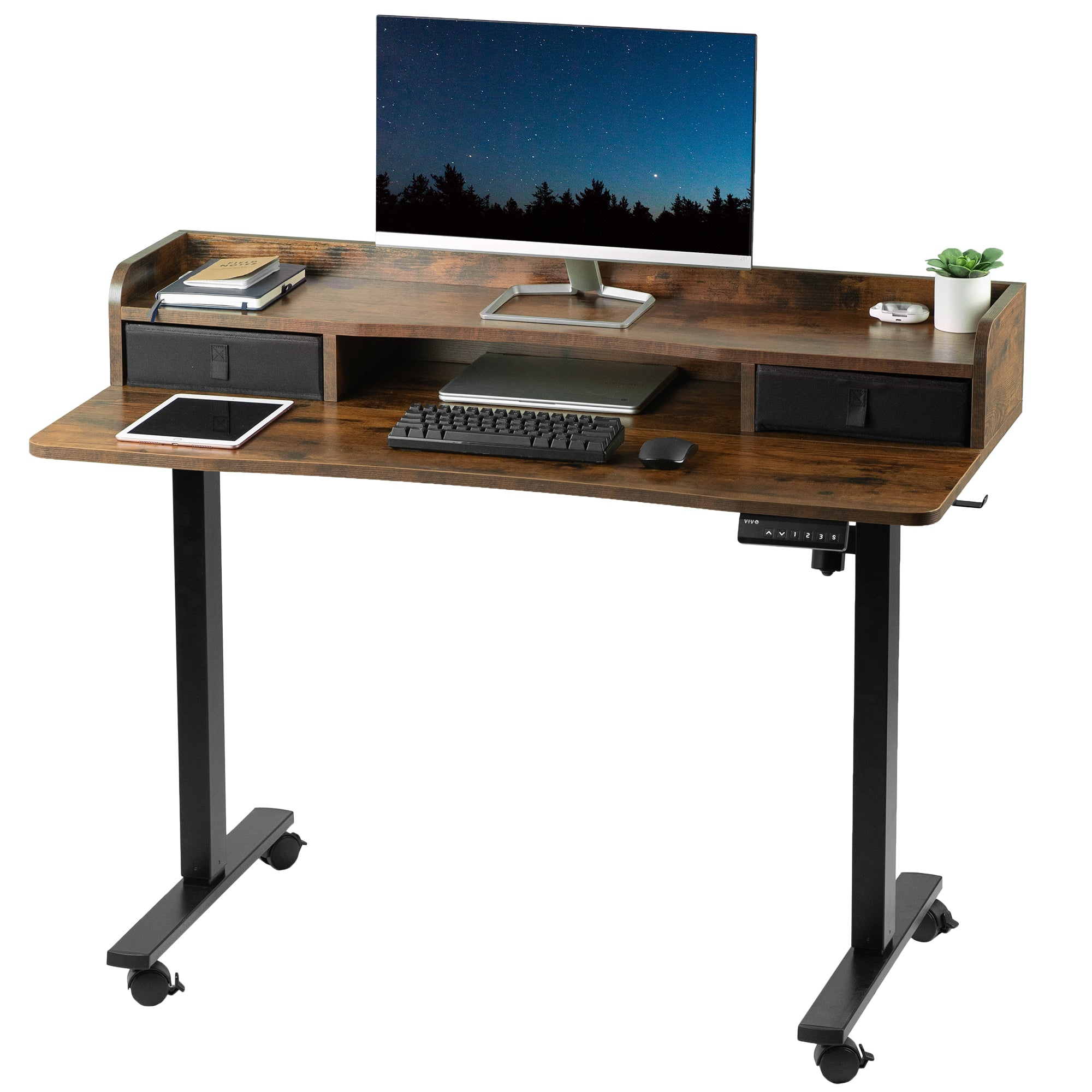 EY Series 48 x 24 Inch Two-Tier Mobile Electric Standing Desk with Storage - Perfect for Home Office, Study Room & Small Workspace