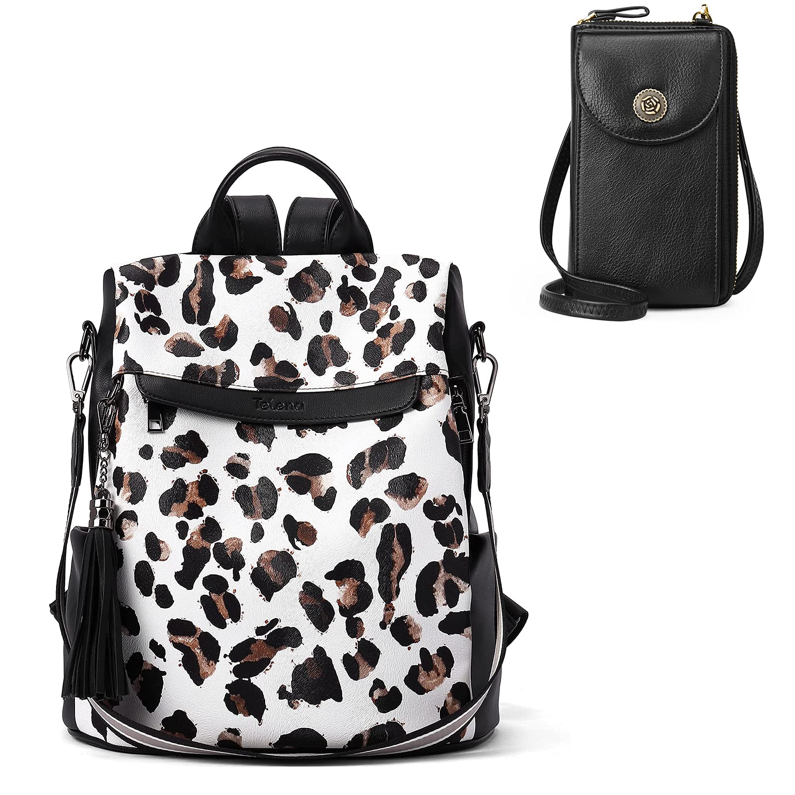 Telena Anti-Theft Travel Backpack Purse for Women - Large Shoulder Bag & Small Crossbody Bag with Wallet - Black Bundle | Perfect for Commuting, Shopping & Vacation