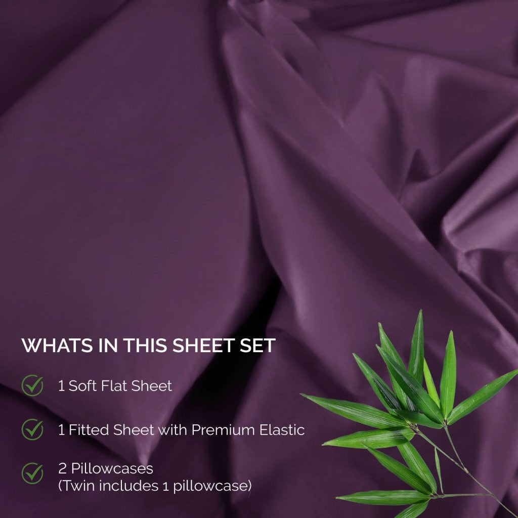 300 Thread Count Rayon From Bamboo Solid Deep Pocket Sheet Set - Ultra Soft & Breathable Bed Sheets for Queen Size Mattress - Perfect for All-Season Comfort & Luxury Bedroom Decor