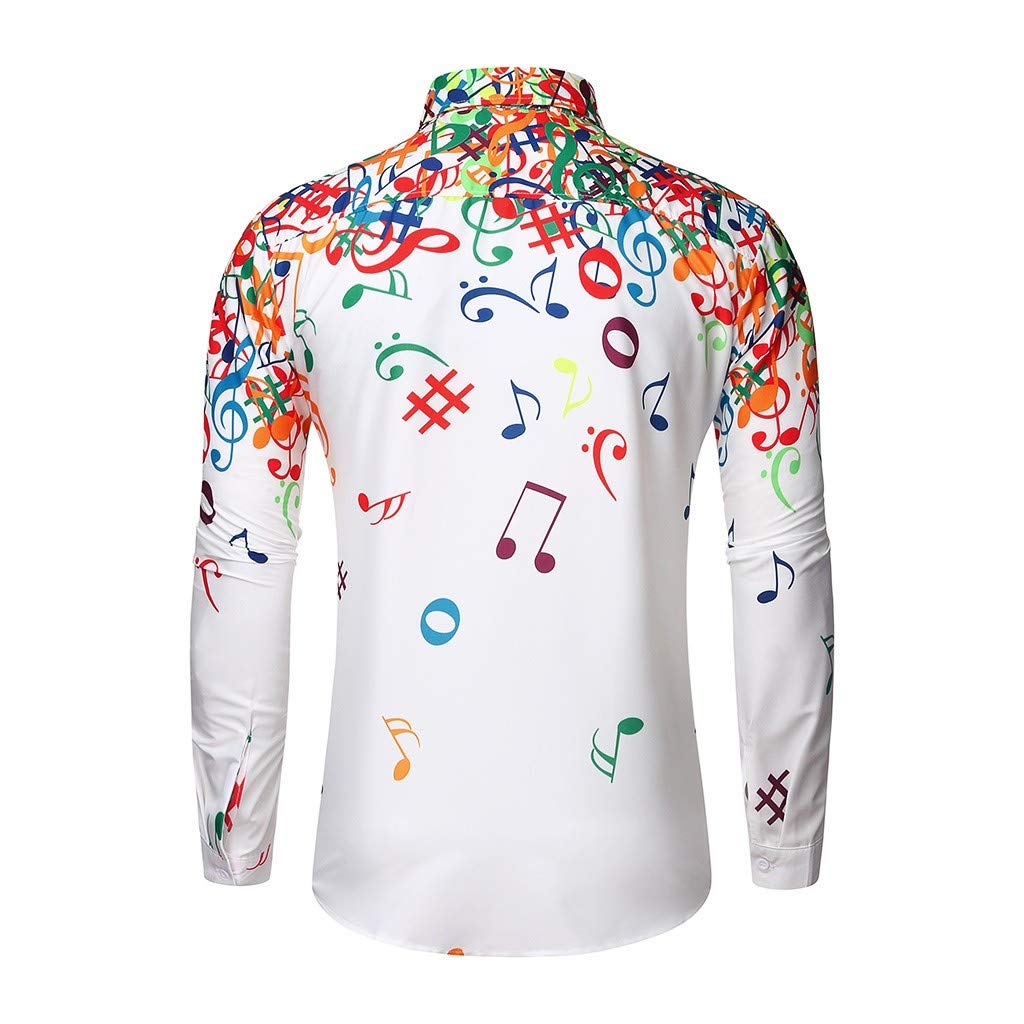 Men's Casual Button Down Shirt - Graphic Long Sleeve T-Shirt | Plus Size Regular Fit Dress Shirt with Funny Print | Beach, Party & Office Wear | White