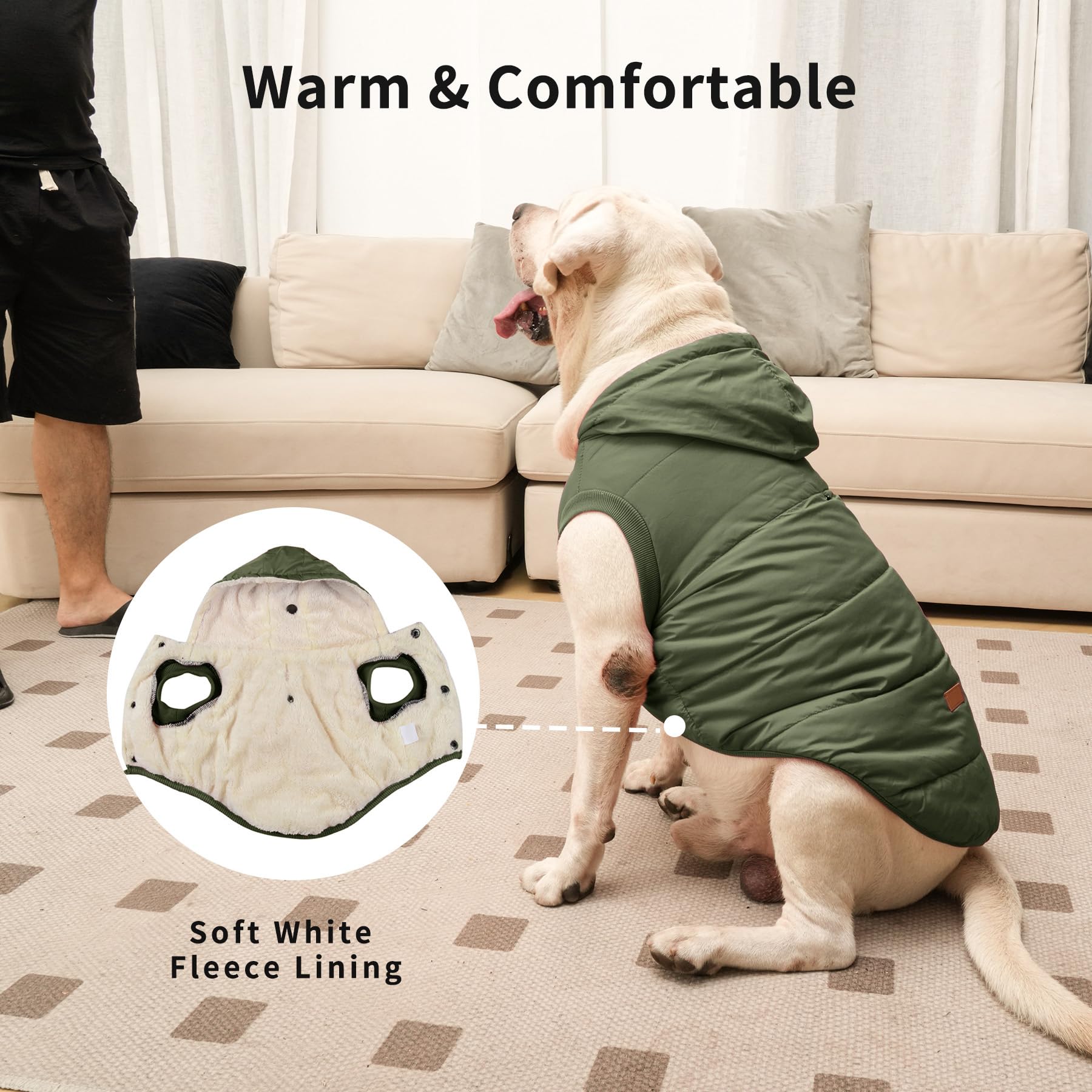 Extra Warm Winter Dog Hoodie Jacket for Large Dogs - Green XXL Pet Coat with Hood | Cozy Outdoor & Indoor Wear for Cold Weather