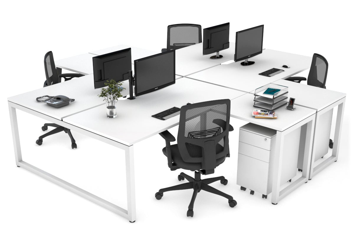 Quadro Loop Legs 4-Person Corner Workstation Desk - 1600L x 1800W with Cable Management Scallop | Office Furniture for Collaborative Workspaces & Team Meetings