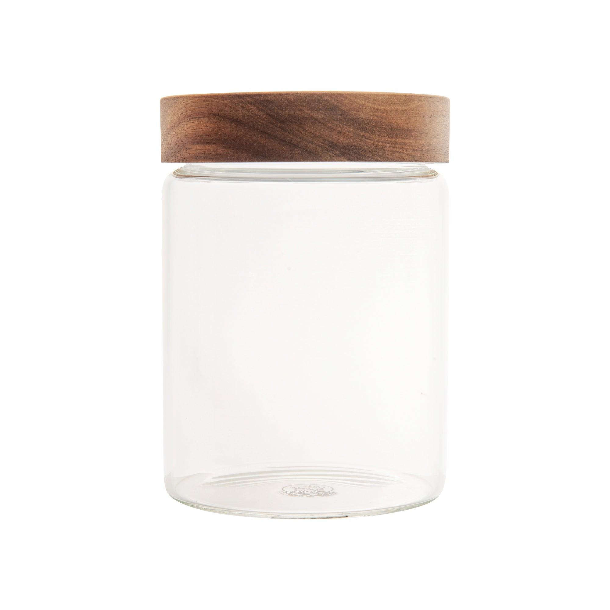 Premium 1L Acacia Wood Glass Jar with Lid - Airtight Storage for Coffee, Tea, Spices & Kitchen Essentials - Perfect for Pantry Organization & Home Decor