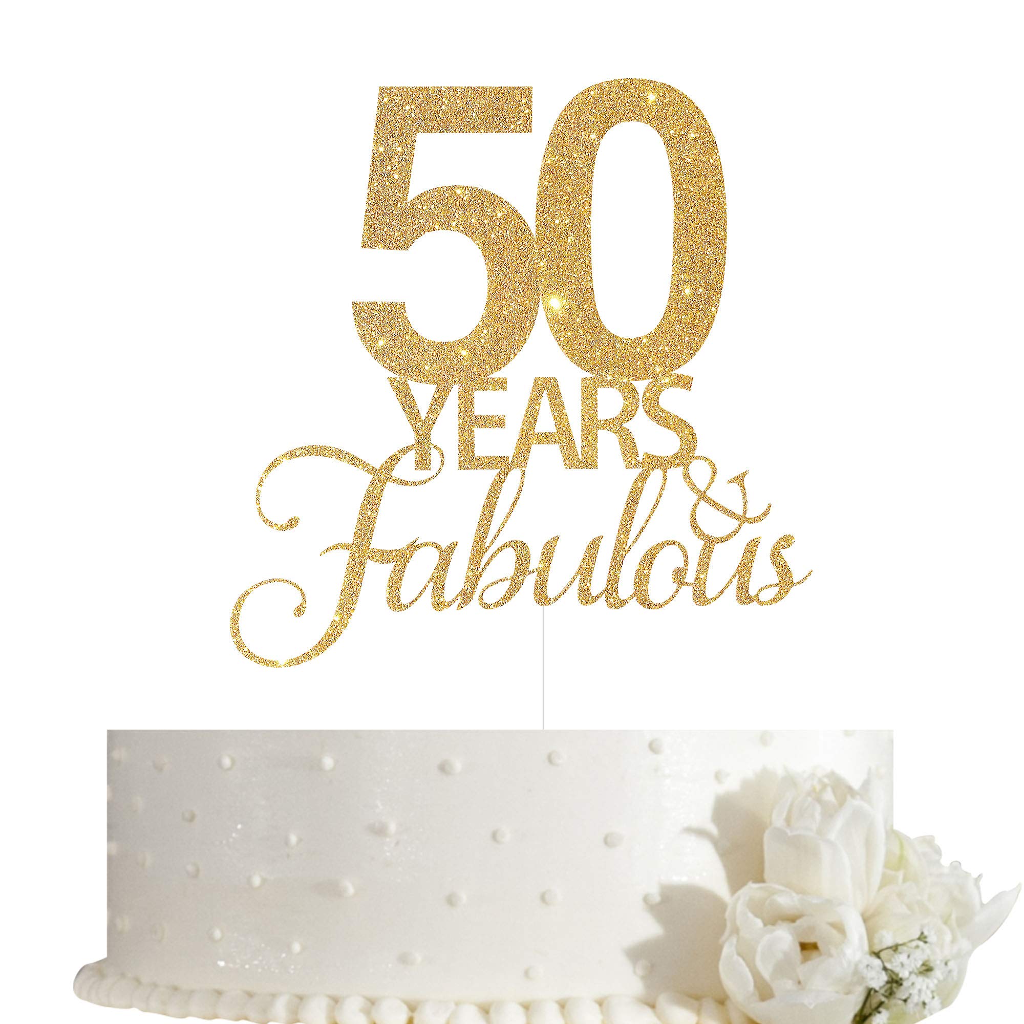 50th Birthday Cake Topper - Gold Glitter Anniversary Cake Decorations for 50 Years Fabulous Celebration - Perfect for Milestone Birthdays, Wedding Anniversaries & Retirement Parties