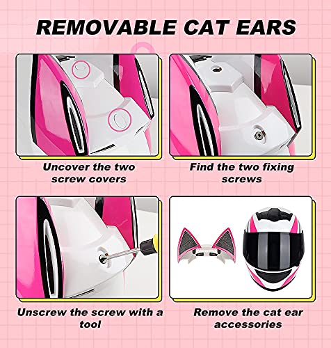Flip Up Modular Bluetooth Motorcycle Helmet with Cat Ears - DOT Approved Full Face Helmet for Men & Women (55-63cm) - HD Visor & Ventilation System for Commuting, Touring & Urban Riding