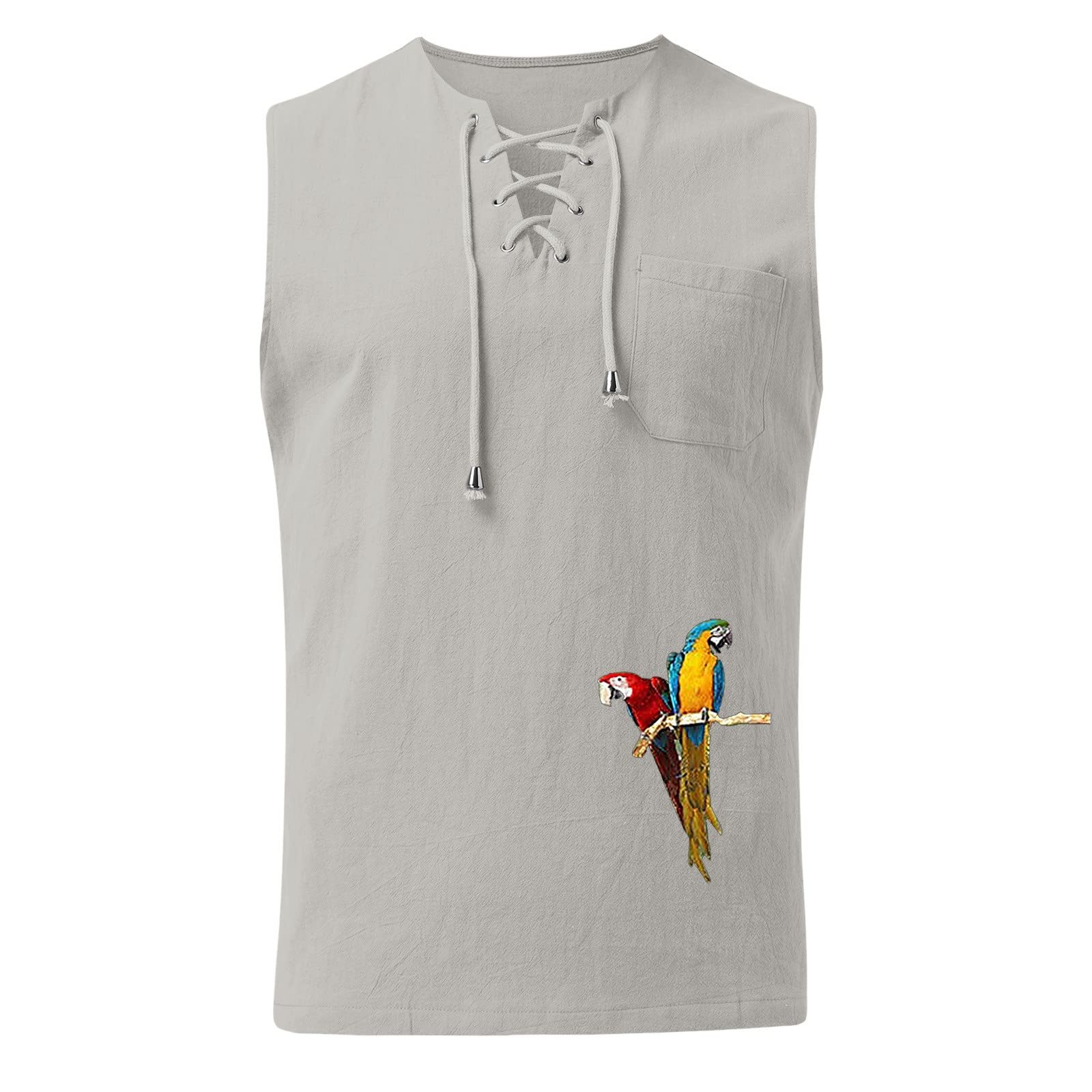 Men's Linen Cotton Sleeveless V-Neck Tank Top - Breathable Summer Casual Tee with Pockets for Beach, Gym & Outdoor Activities