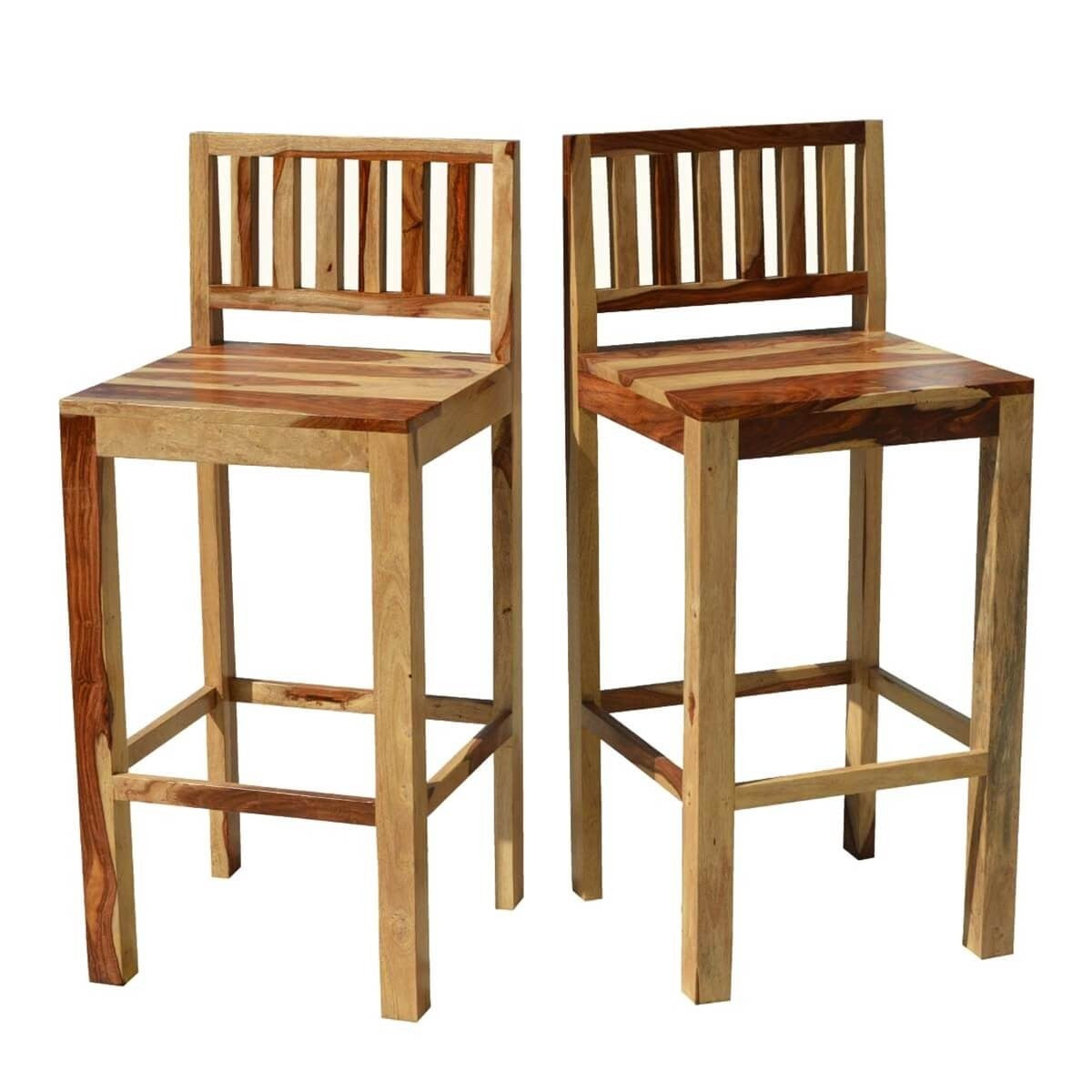 Solid Wood Bar Stools for Kitchen Island - Dallas Ranch Tall Counter Height Low Back Bar Chairs - Perfect for Home Bar, Breakfast Nook & Restaurant Seating