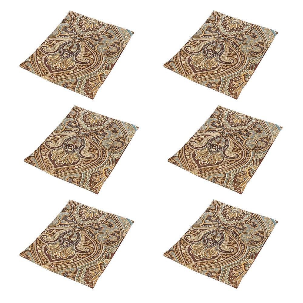 Luxury Retro Fabric Placemats Set of 6 - Machine Washable, Non-Slip & Heat Resistant - Elegant Dining Table Mats for Indoor Use (Coffee Brown) - Perfect for Dinner Parties, Holiday Gatherings & Everyday Meals