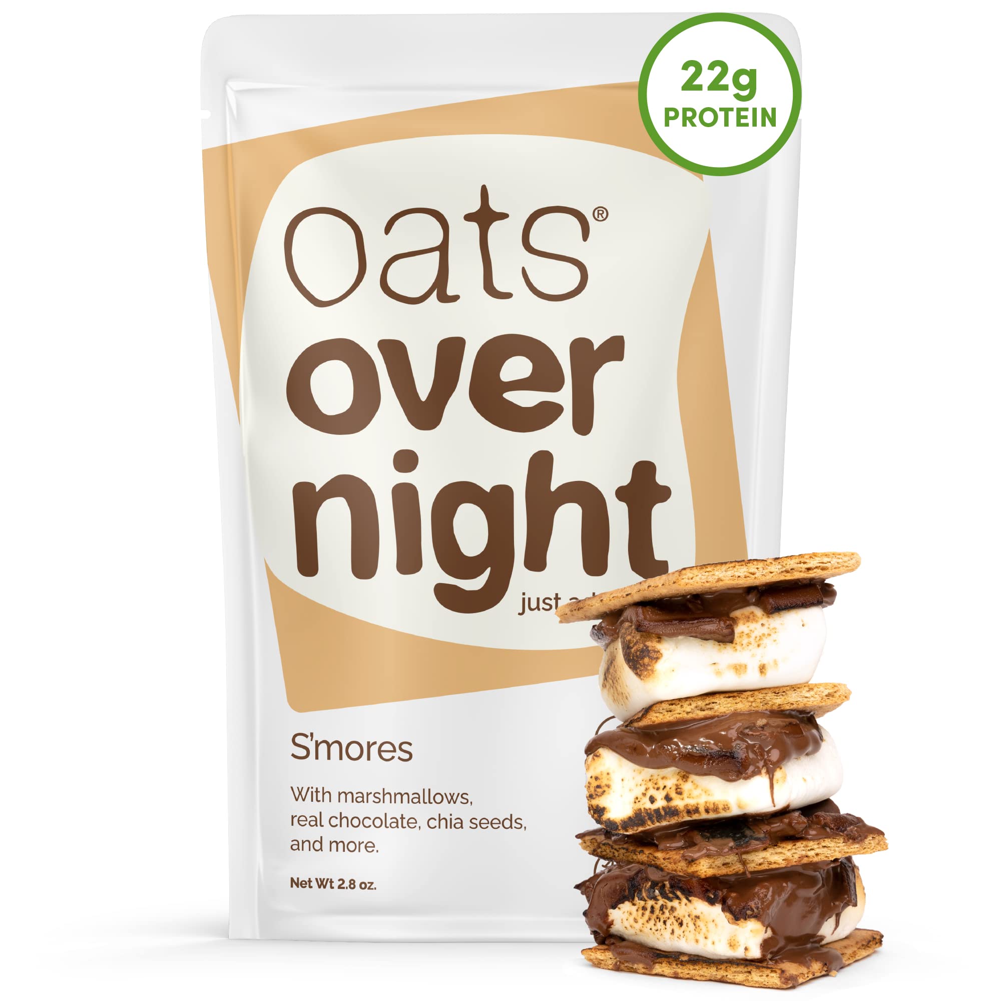 Oats Overnight Smores - High Protein Overnight Oats with 22g Protein & Fiber, Gluten Free & Non-GMO Breakfast Shake (2.8 oz per Meal, 24 Pack) | Perfect for Busy Mornings, Post-Workout Recovery & Healthy On-the-Go Snacking