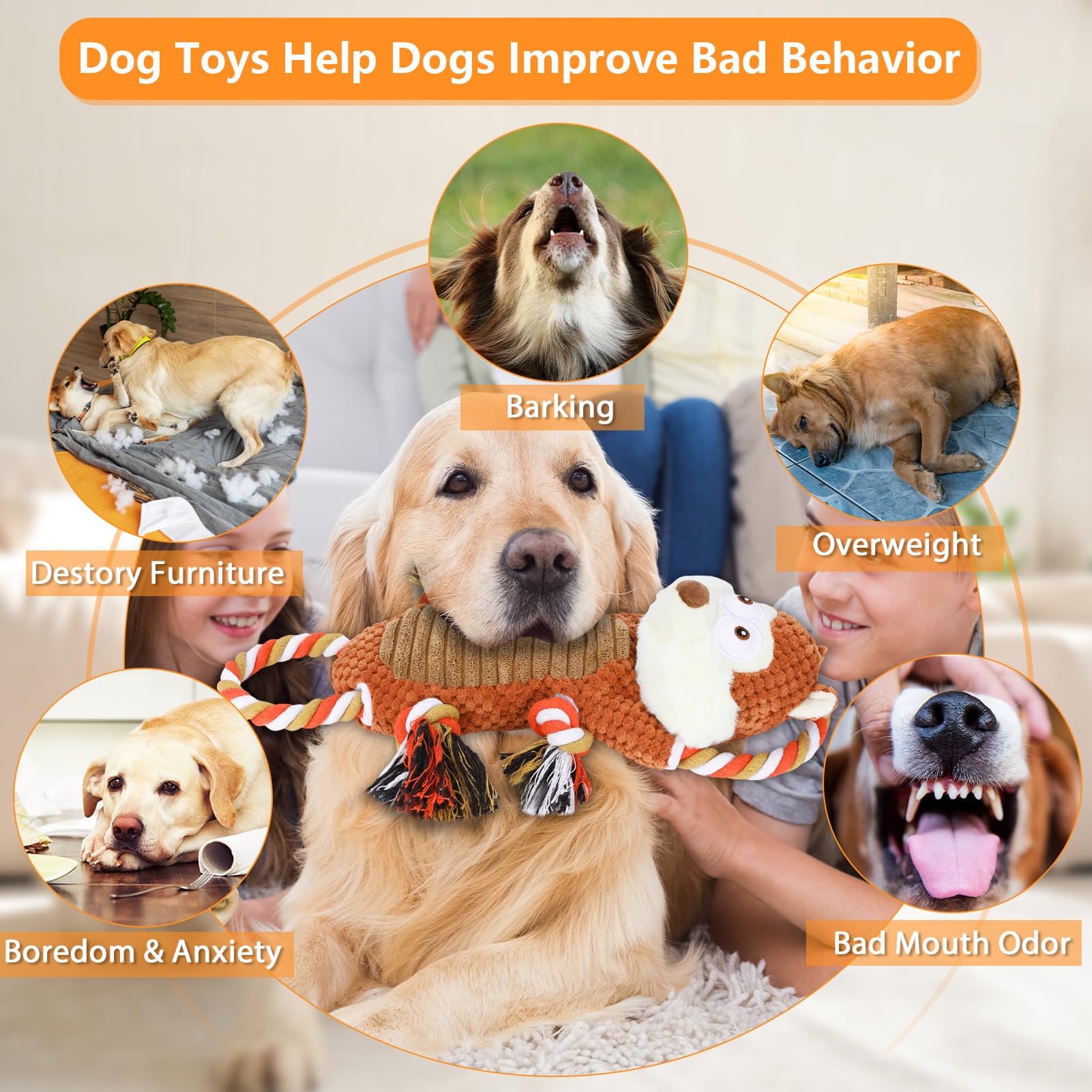 Durable Rope-Infused Squeaky Dog Toys for Large Breeds - Interactive Tug of War Puppy Toy with Plush Cover - Tough Chew Toys for Small, Medium & Big Dogs - Perfect for Playtime, Training & Bonding
