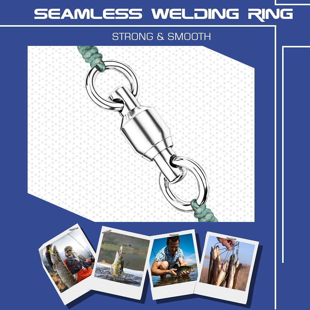 AMYSPORTS Stainless Steel Ball Bearing Fishing Swivels - High Strength Barrel Swivel Connector for Freshwater & Saltwater Fishing - Perfect for Lure Rigging, Trolling & Offshore Angling