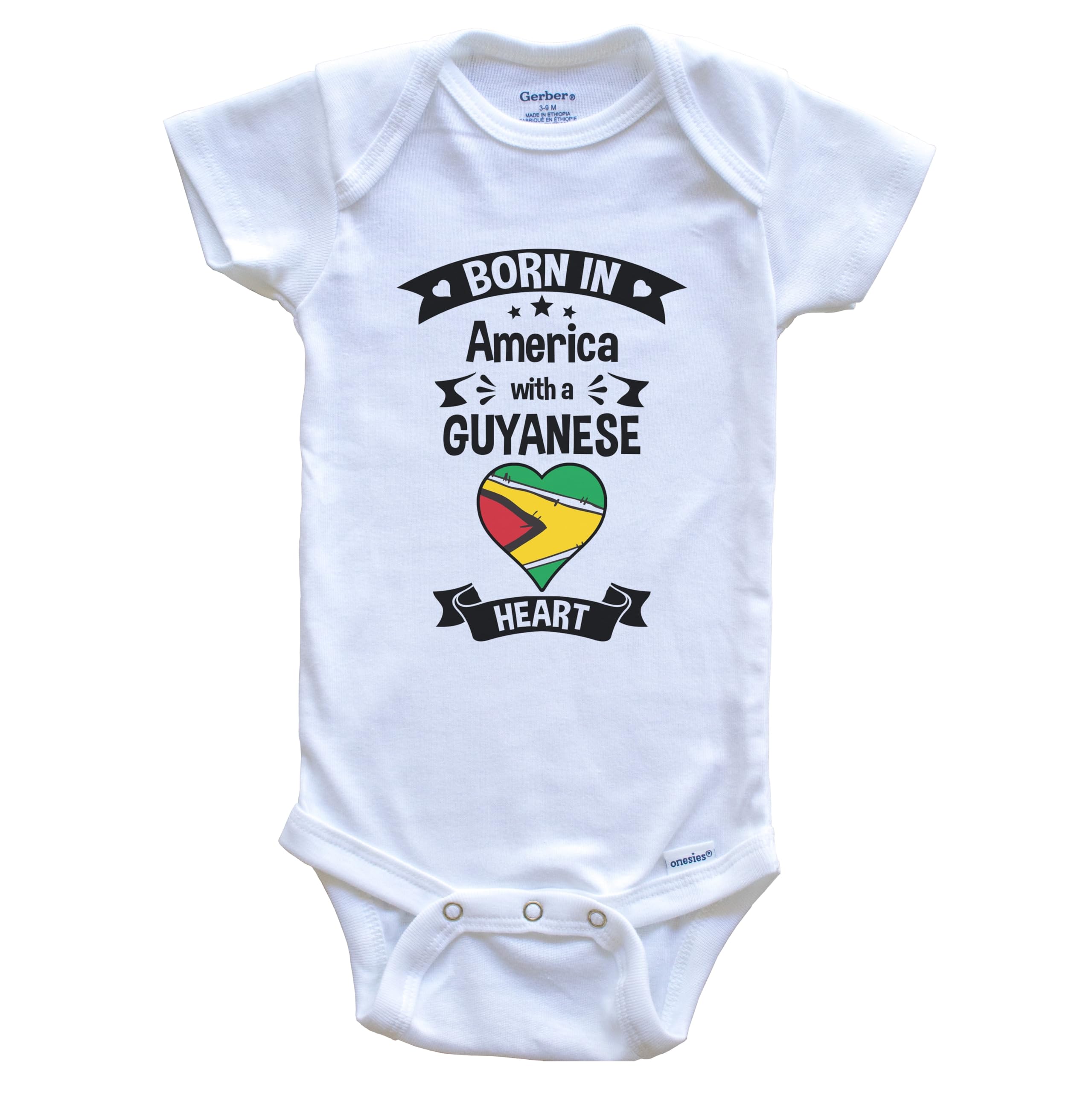 Born in America with A Guyanese Heart Baby Bodysuit - Soft Cotton One-Piece Infant Outfit for Newborns & Toddlers | Perfect for Family Photos, Cultural Celebrations & Everyday Wear