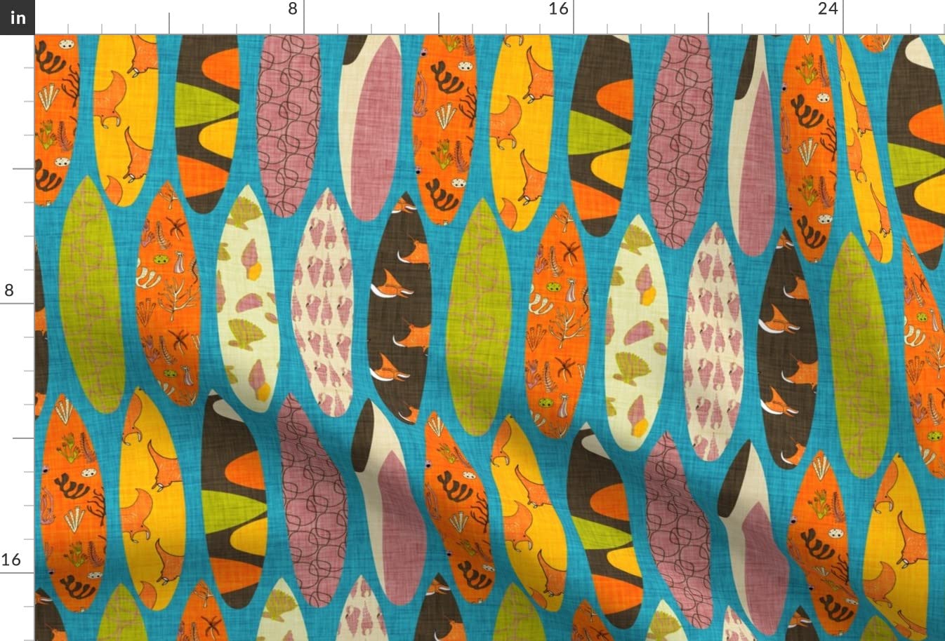 Surfing Blue Summer Waves Coral Surf Printed Minky Fabric Fat Quarter - Soft Plush Fabric for Sewing Baby Blankets, Quilt Backing & DIY Plush Toys - Perfect for Beach-Themed Nursery Decor & Ocean-Inspired Crafts