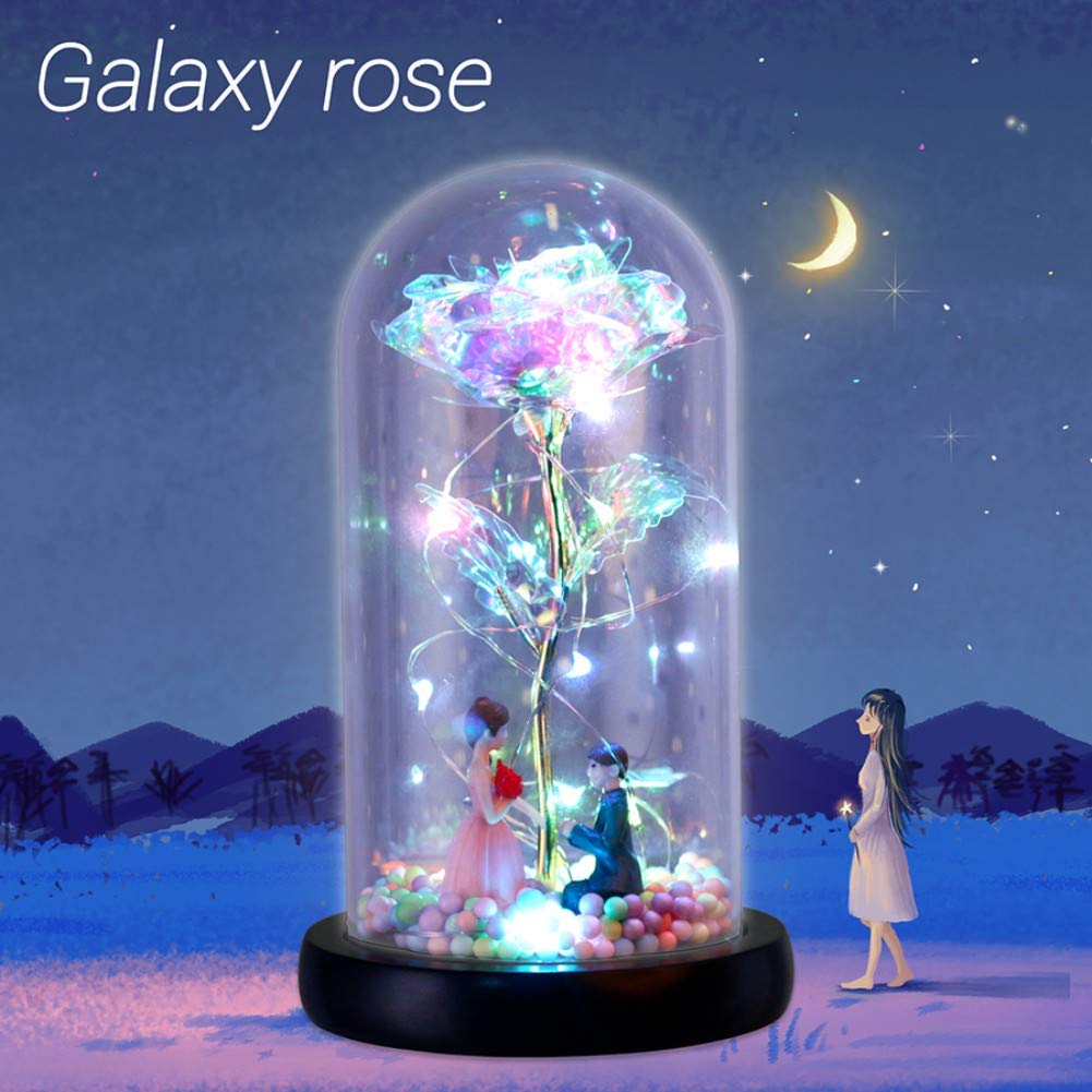 24K Gold Rose Galaxy Flower in Glass Dome with LED Light - Romantic Eternal Rose Gift for Wedding, Valentine's Day, Mother's Day, Christmas - Perfect for Anniversary Surprise, Home Decor & Luxury Present