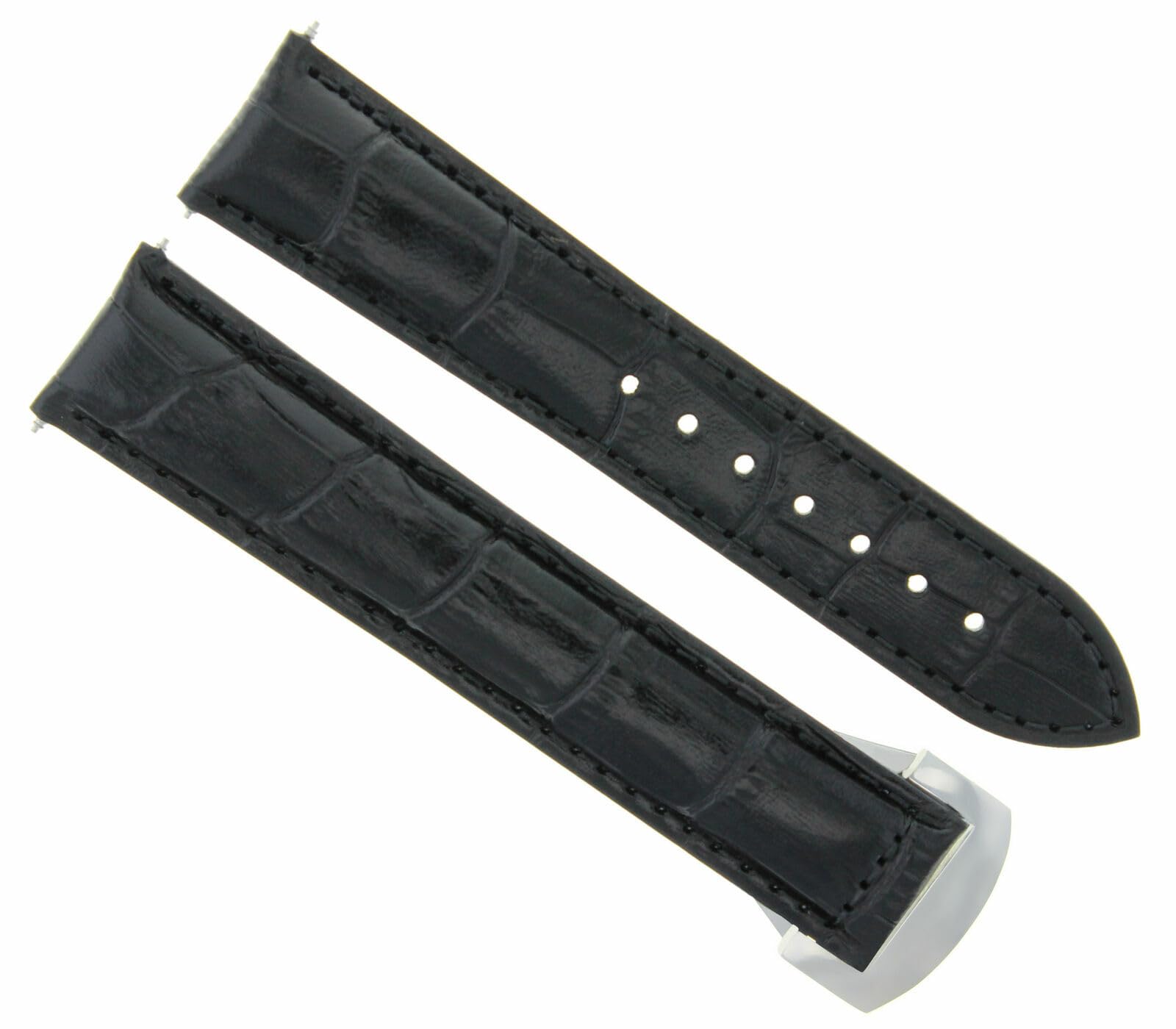 22mm Genuine Leather Watch Band with Deployment Buckle - Compatible with Oris Artix Sport - Black Replacement Strap for Men's Watches | Perfect for Business, Casual & Everyday Wear